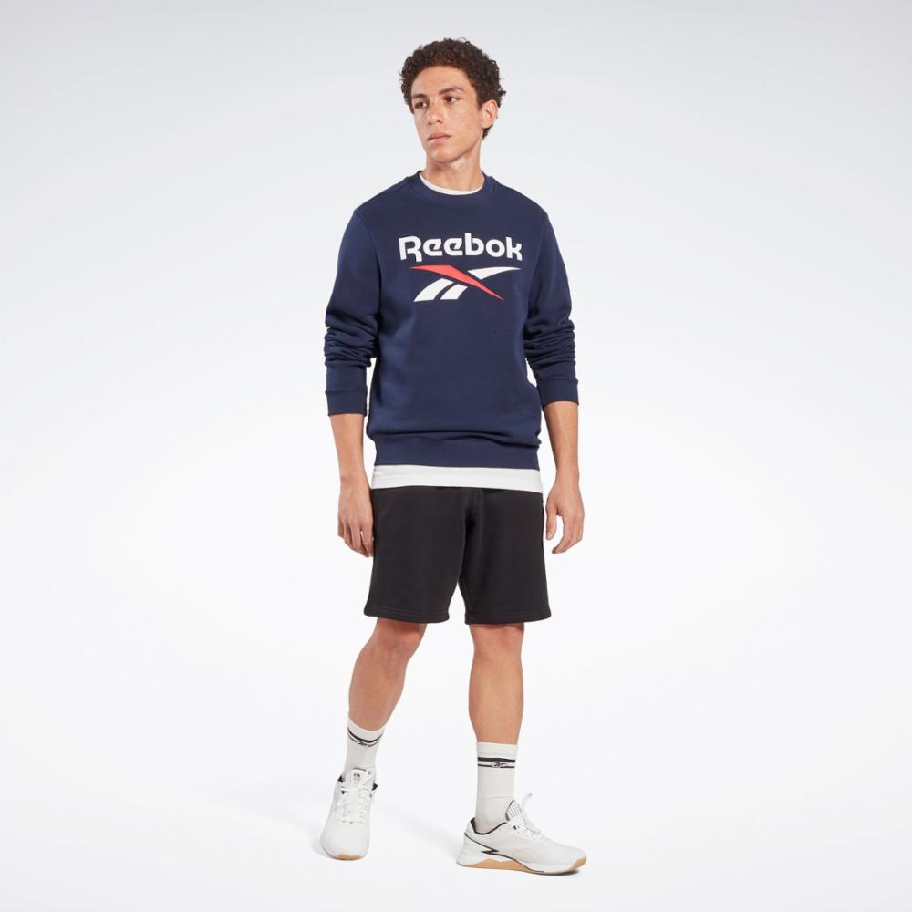 Reebok Men's Reebok Identity Fleece Stacked Logo Crew Sweatshir  In Navy REG