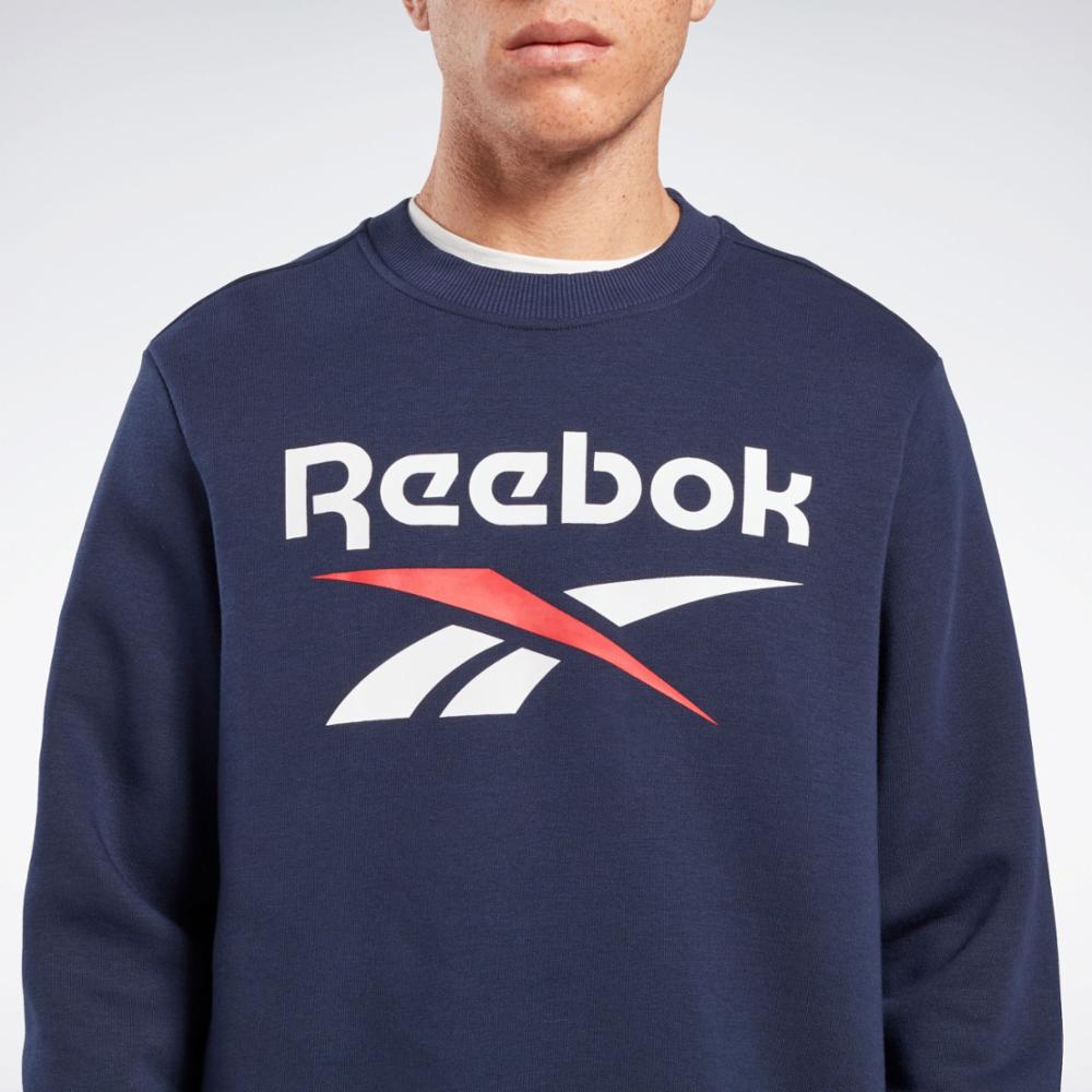 Reebok Men's Reebok Identity Fleece Stacked Logo Crew Sweatshir  In Navy REG