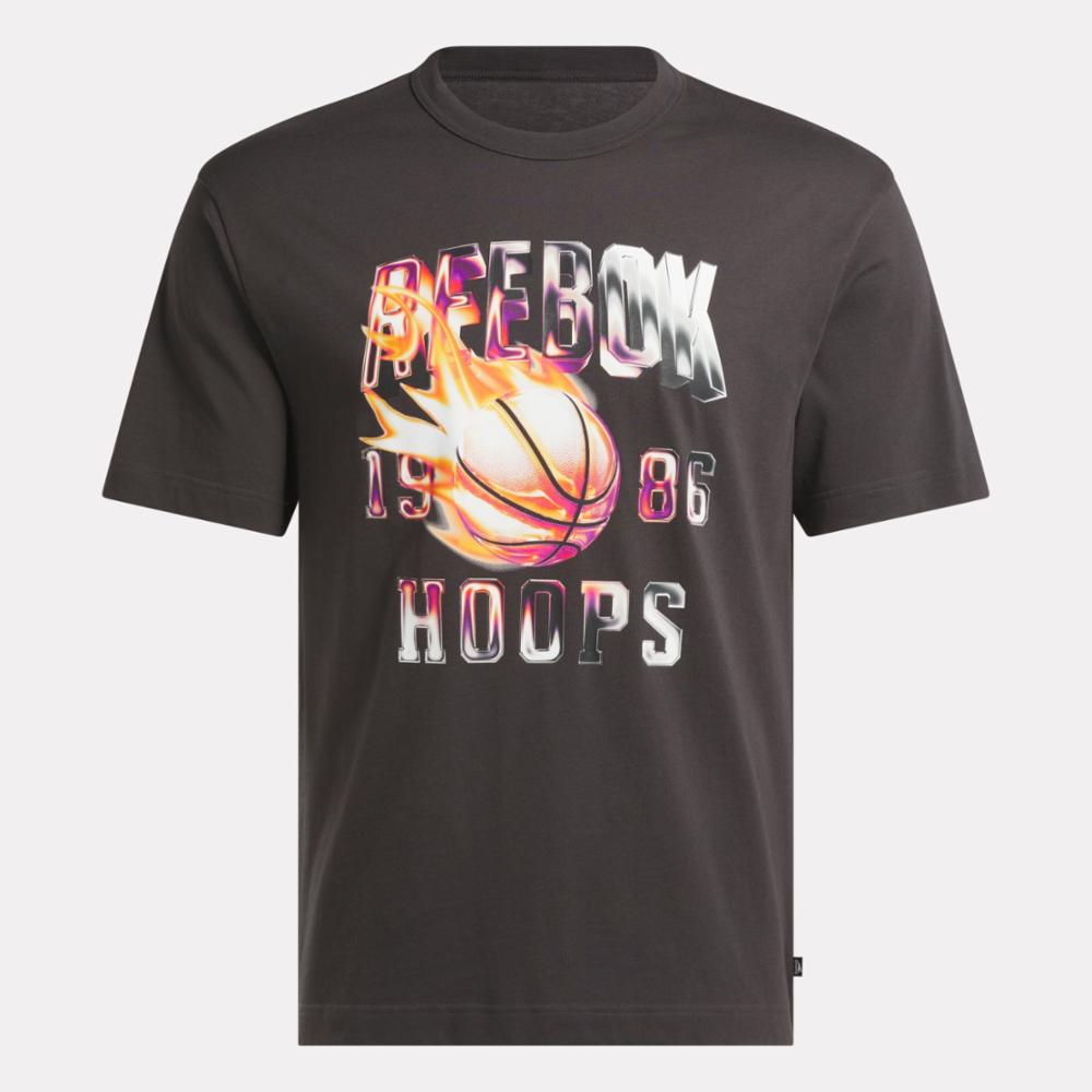 Reebok Men's Gs Basketball On Fire Tee  In Washed Black REG
