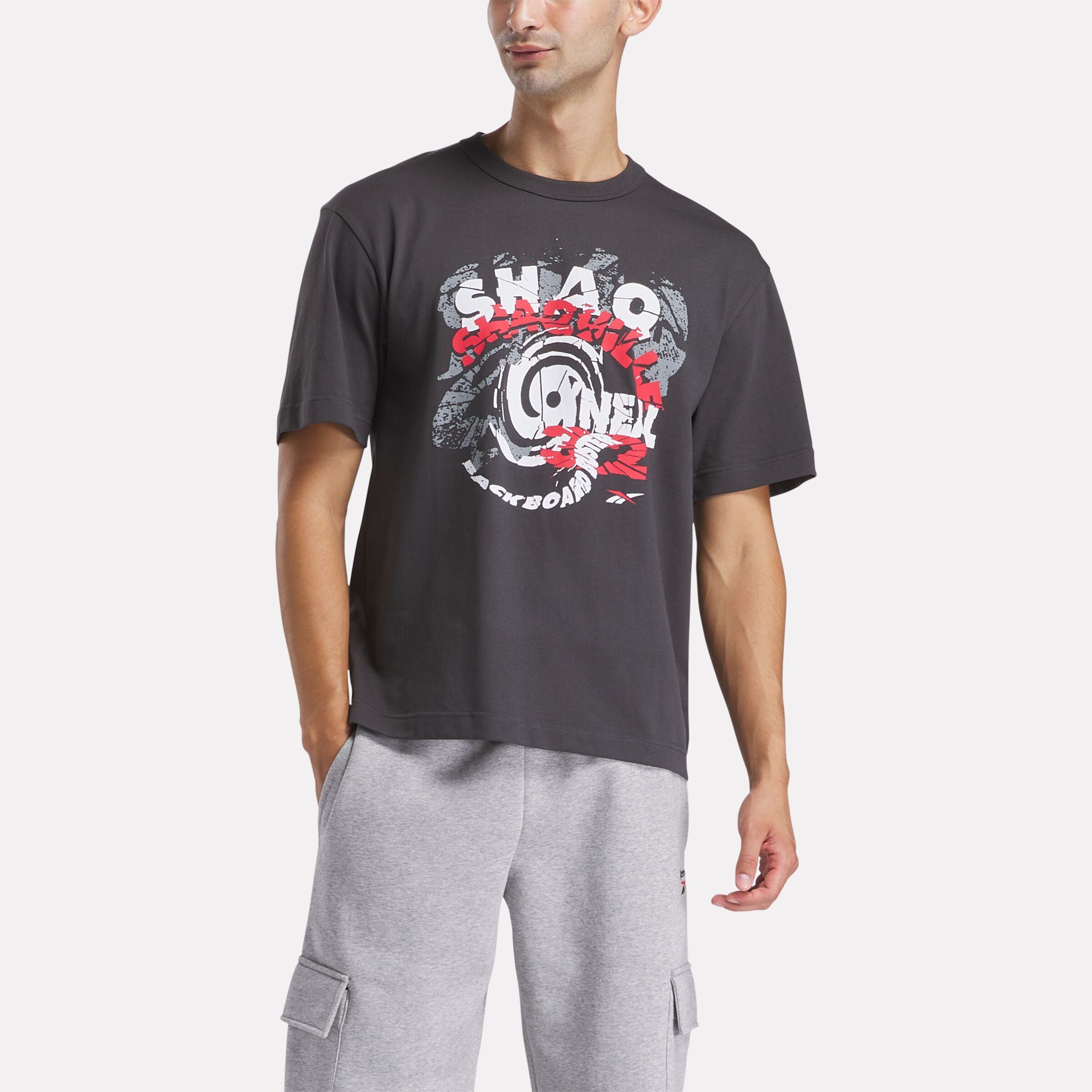 Reebok Men's Gs Hs Shaq Spiral Tee  In Washed Black REG