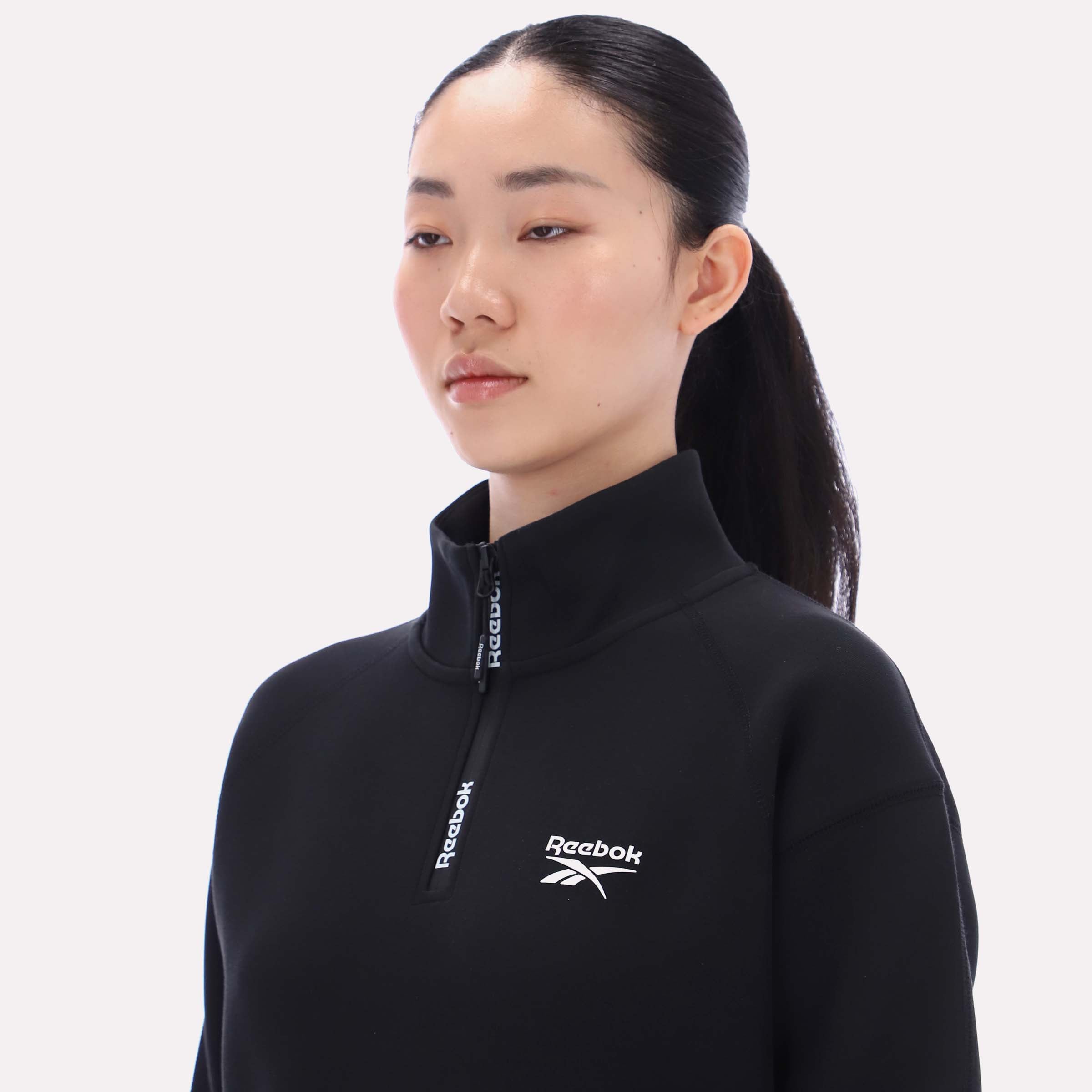 Reebok Women's 3/4 Zip Overhead Top  In Black REG