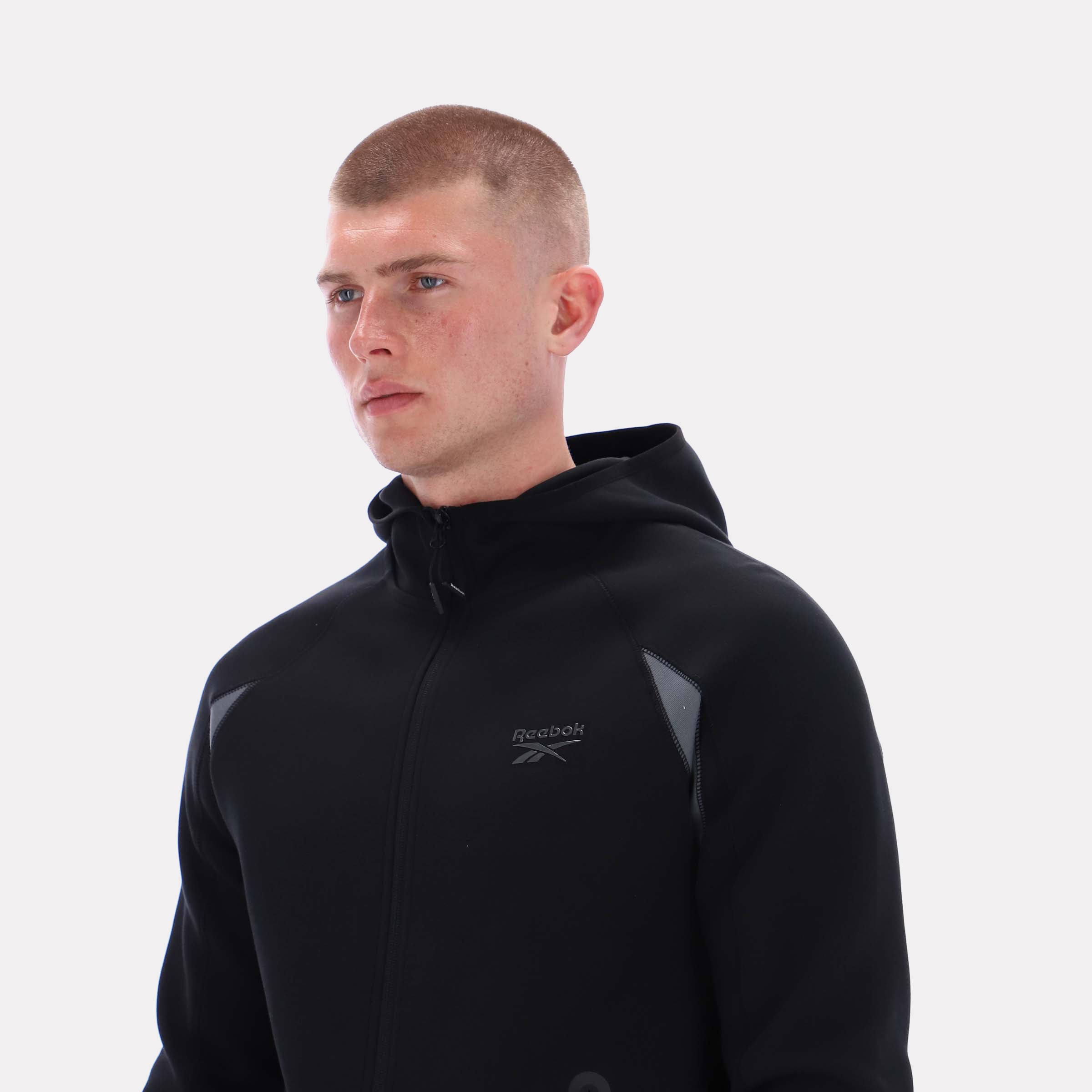 Reebok Men's Contrast Panel Zip Hoody  Reg In Black