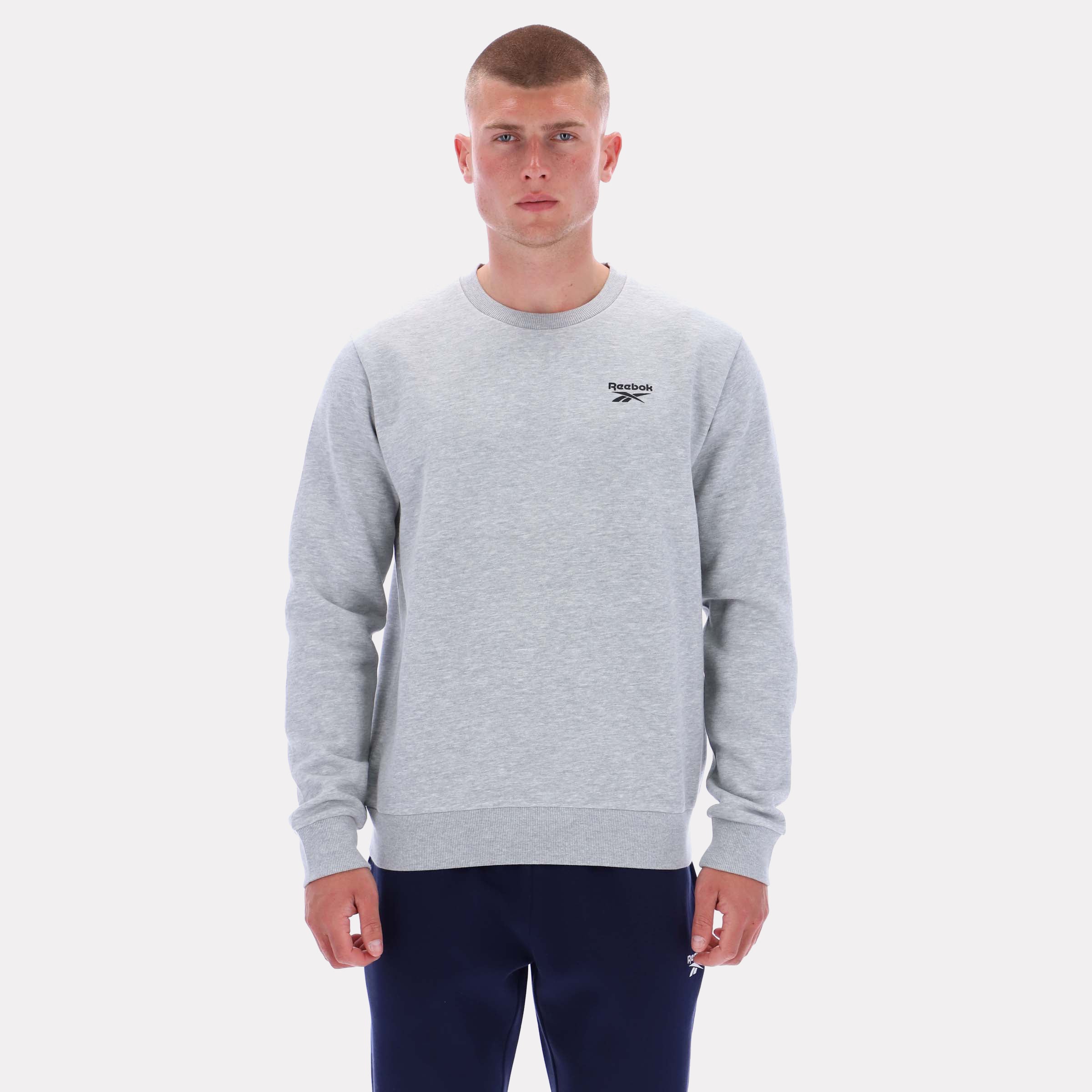 Reebok Men's Kai Small Logo Crewneck Sweatshirt  In Light Grey Marl