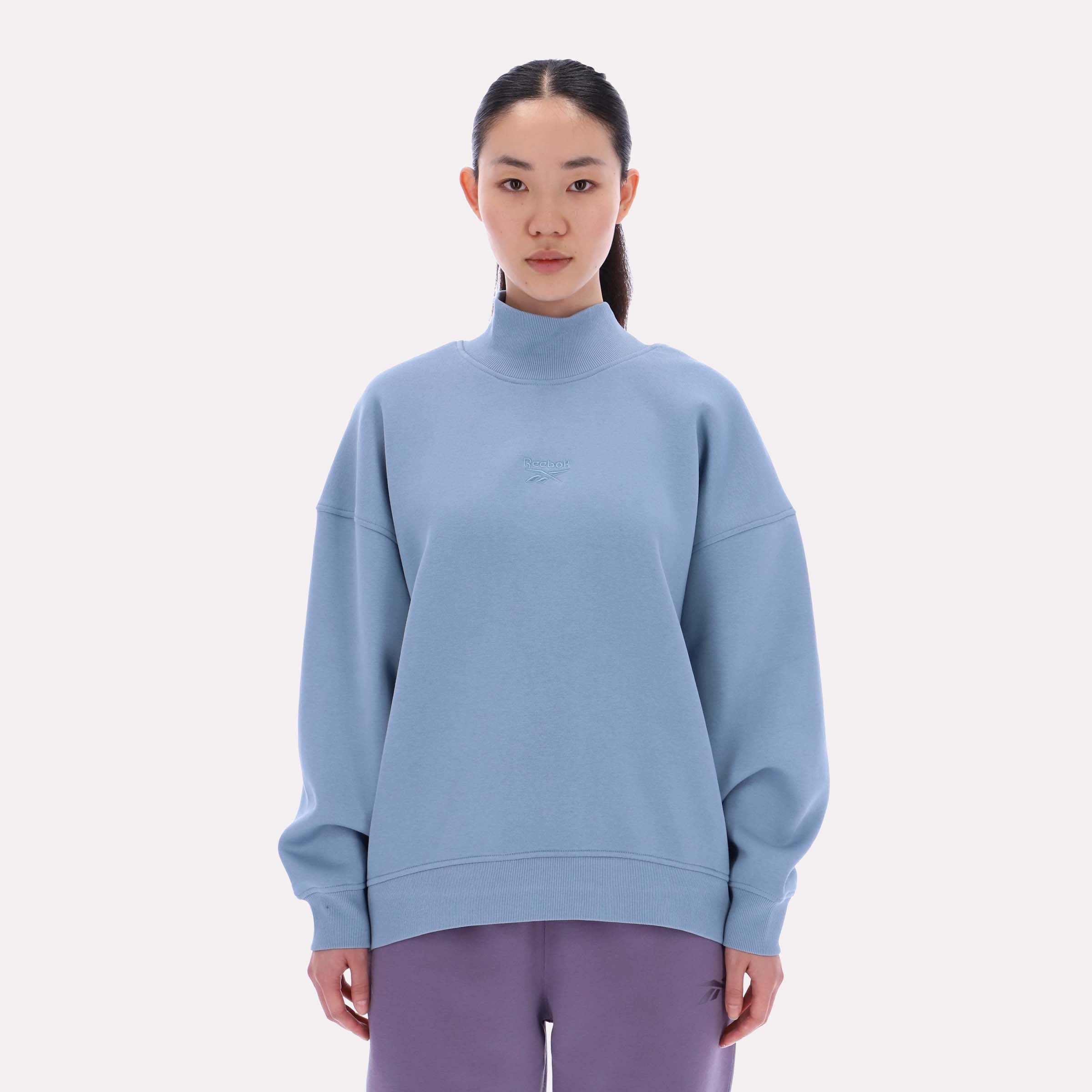 Reebok Women's Harper Longline Roll Neck Sweatshirt  Reg In Leisure Blue