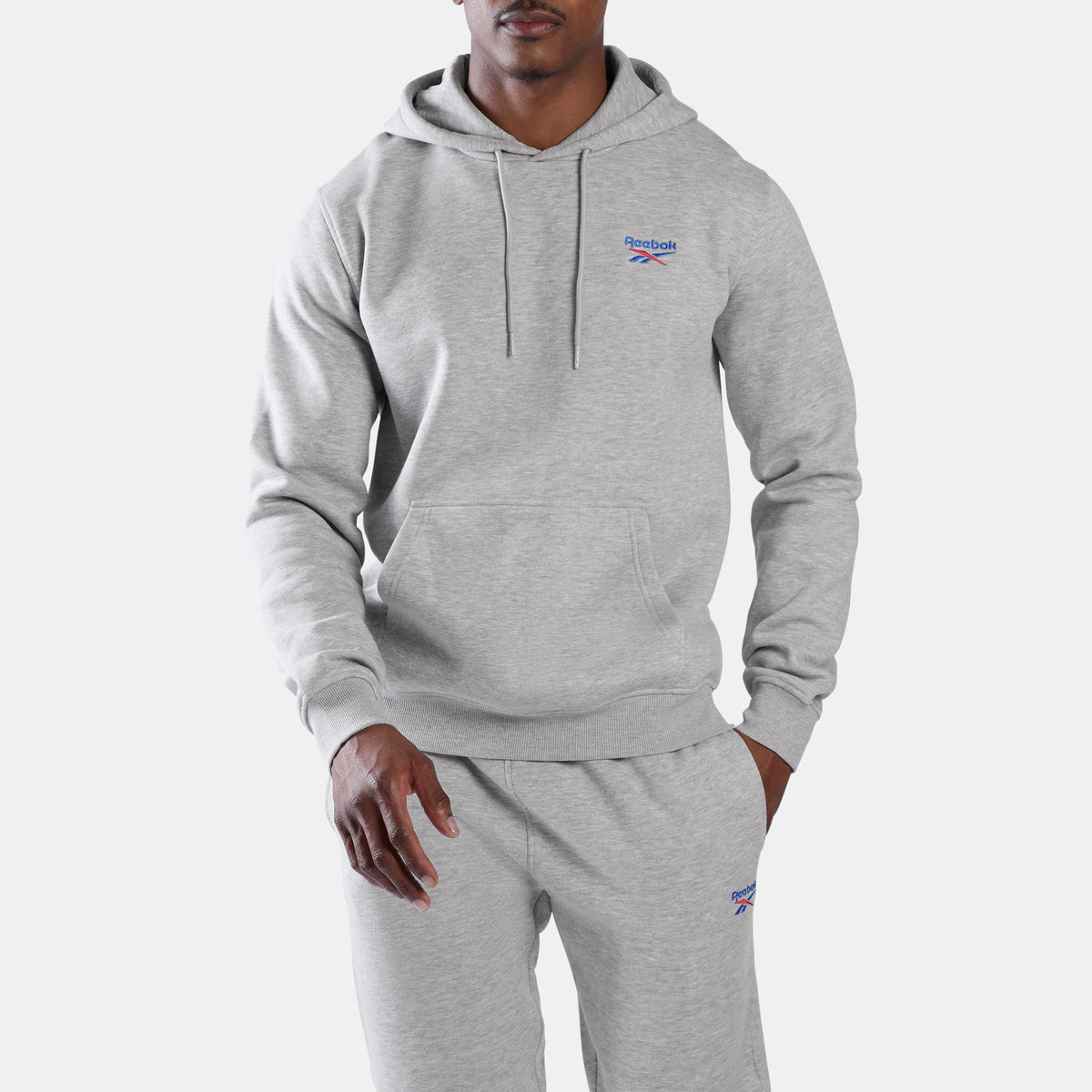 Reebok Men's Id 2-Col Logo Fleece Hoodie  In Light Grey Marl REG