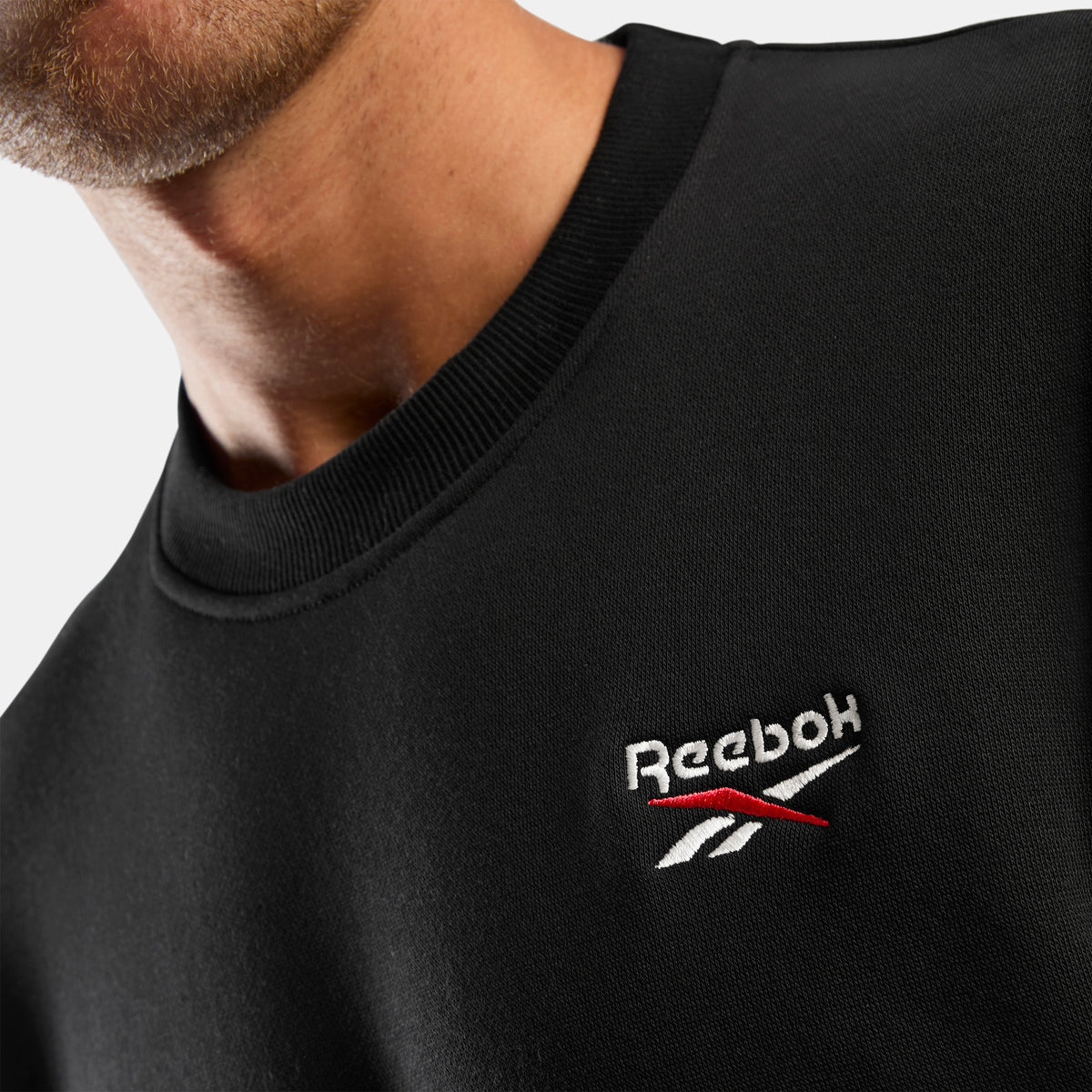 Reebok Men's Id 2-Colour Logo Fleece Crew Sweatshirt  In Black REG