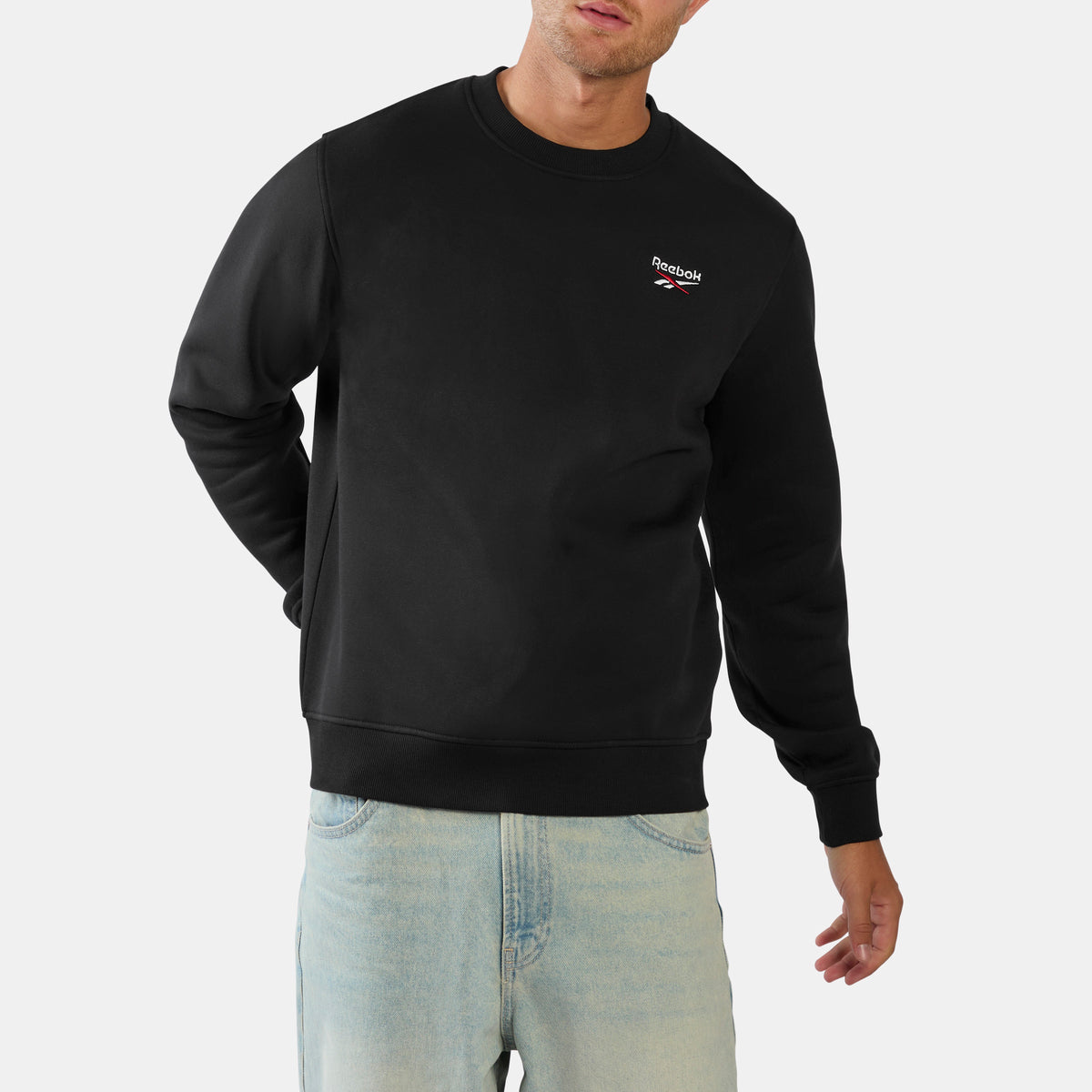 Reebok Men's Id 2-Colour Logo Fleece Crew Sweatshirt  In Black REG