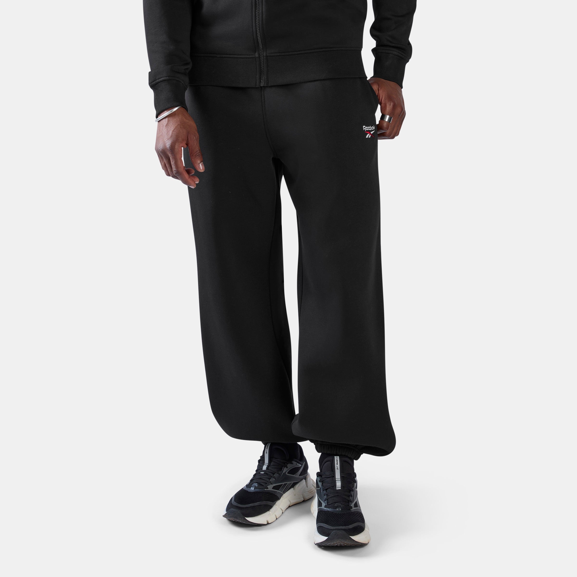 Reebok Men's Id 2-Colour Logo Relaxed Fleece Pants  In Black REG