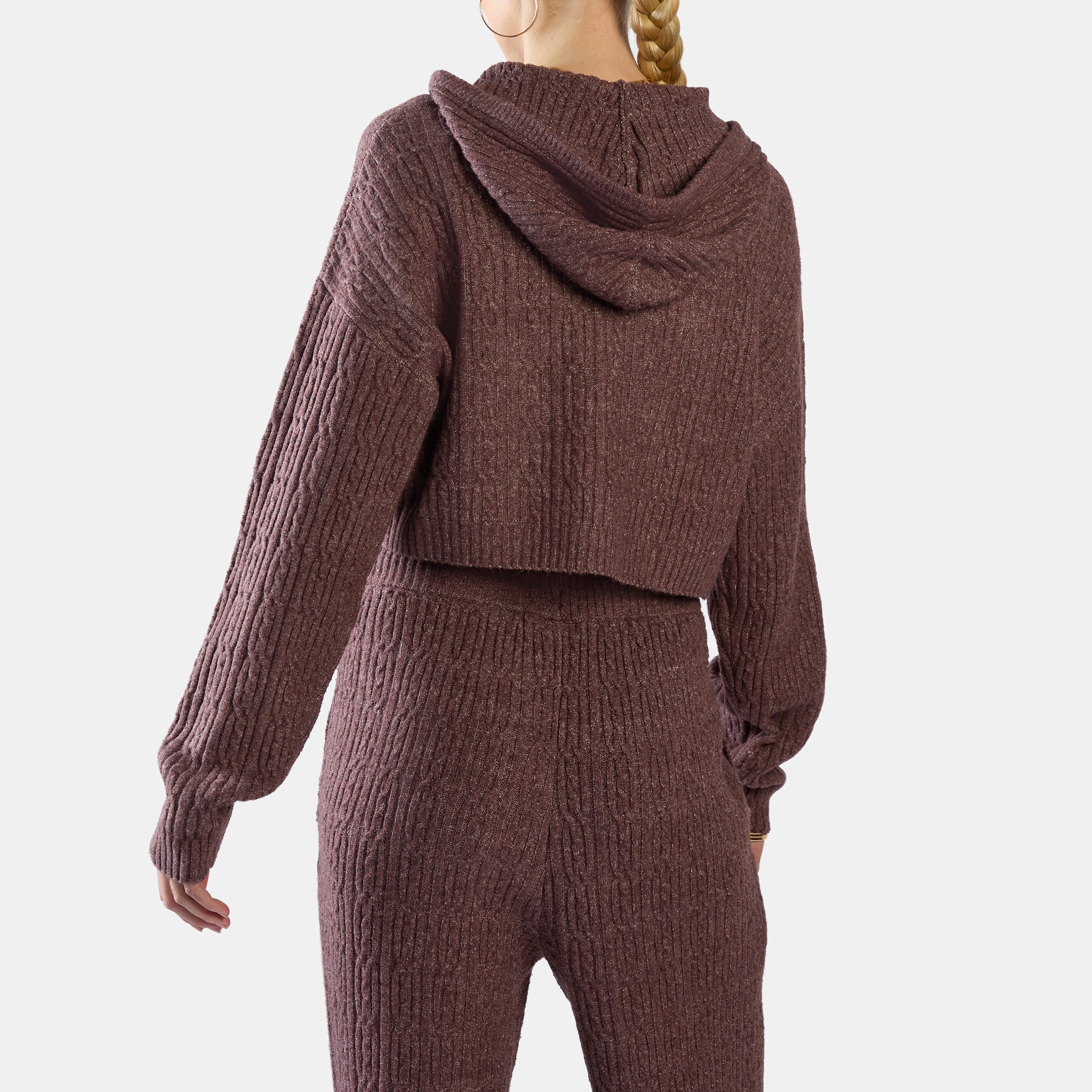 Reebok Women's Elevated Athletic Cable Knit Hoodie  In Dark Cocoa REG
