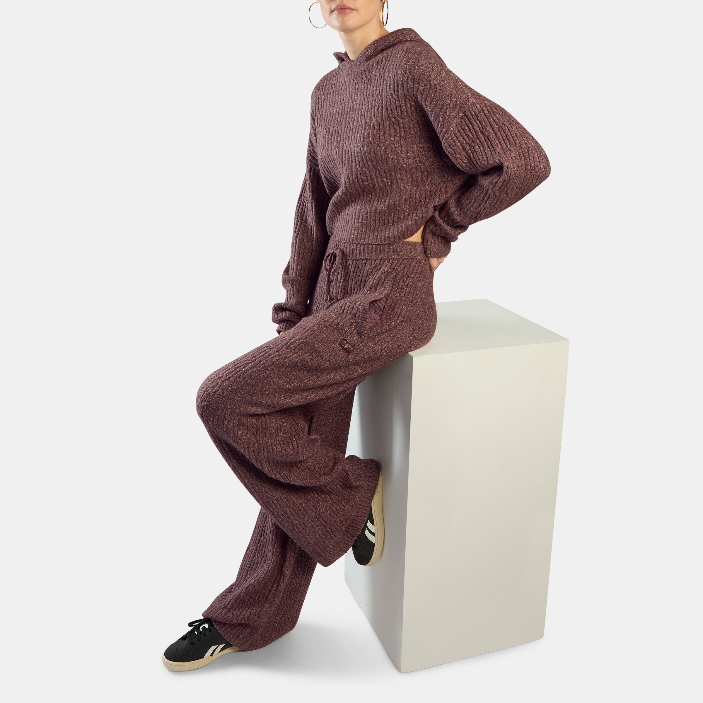 Reebok Women's Elevated Athletic Cable Knit Hoodie  In Dark Cocoa REG