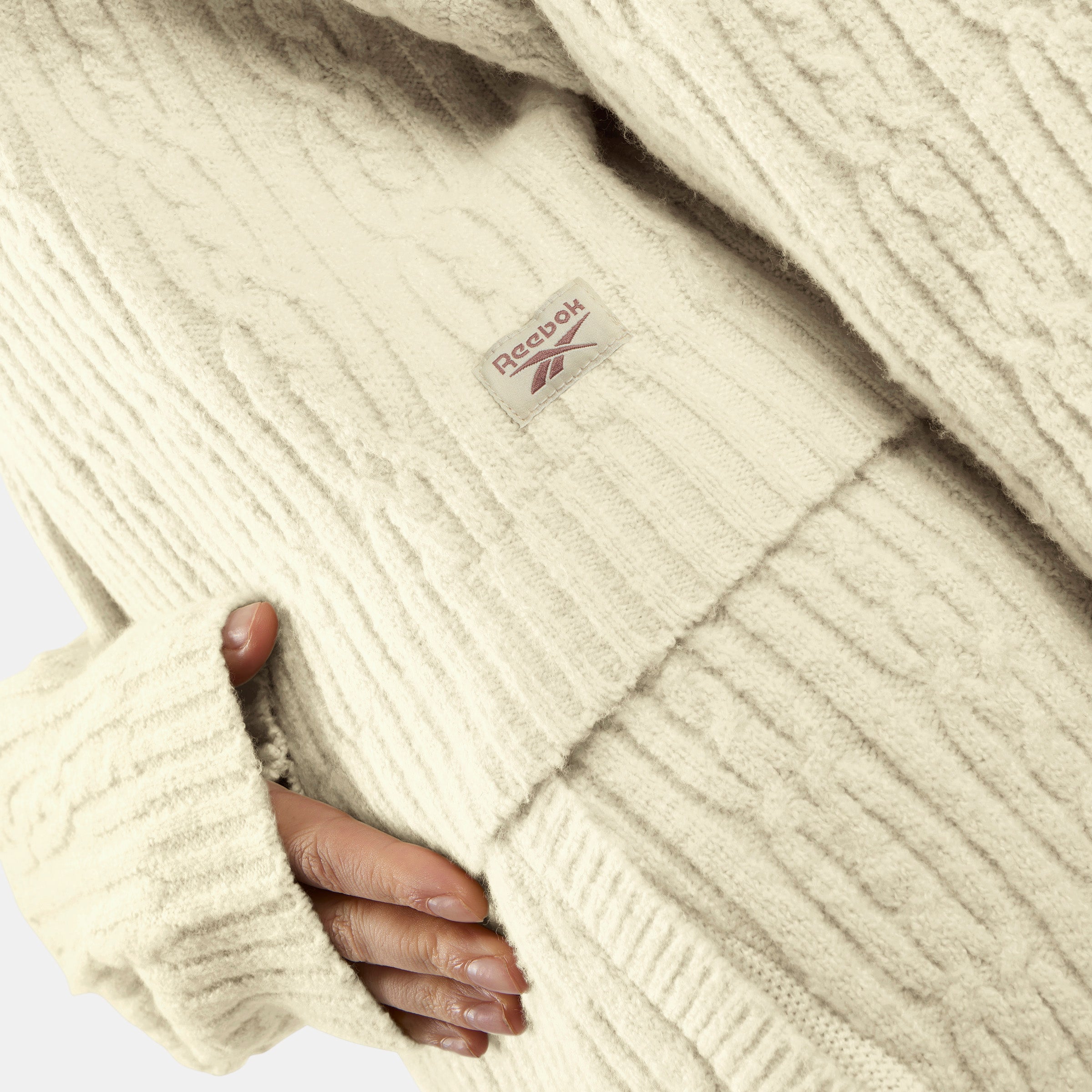 Reebok Women's Elevated Athletic Cable Knit Hoodie  In Linen REG