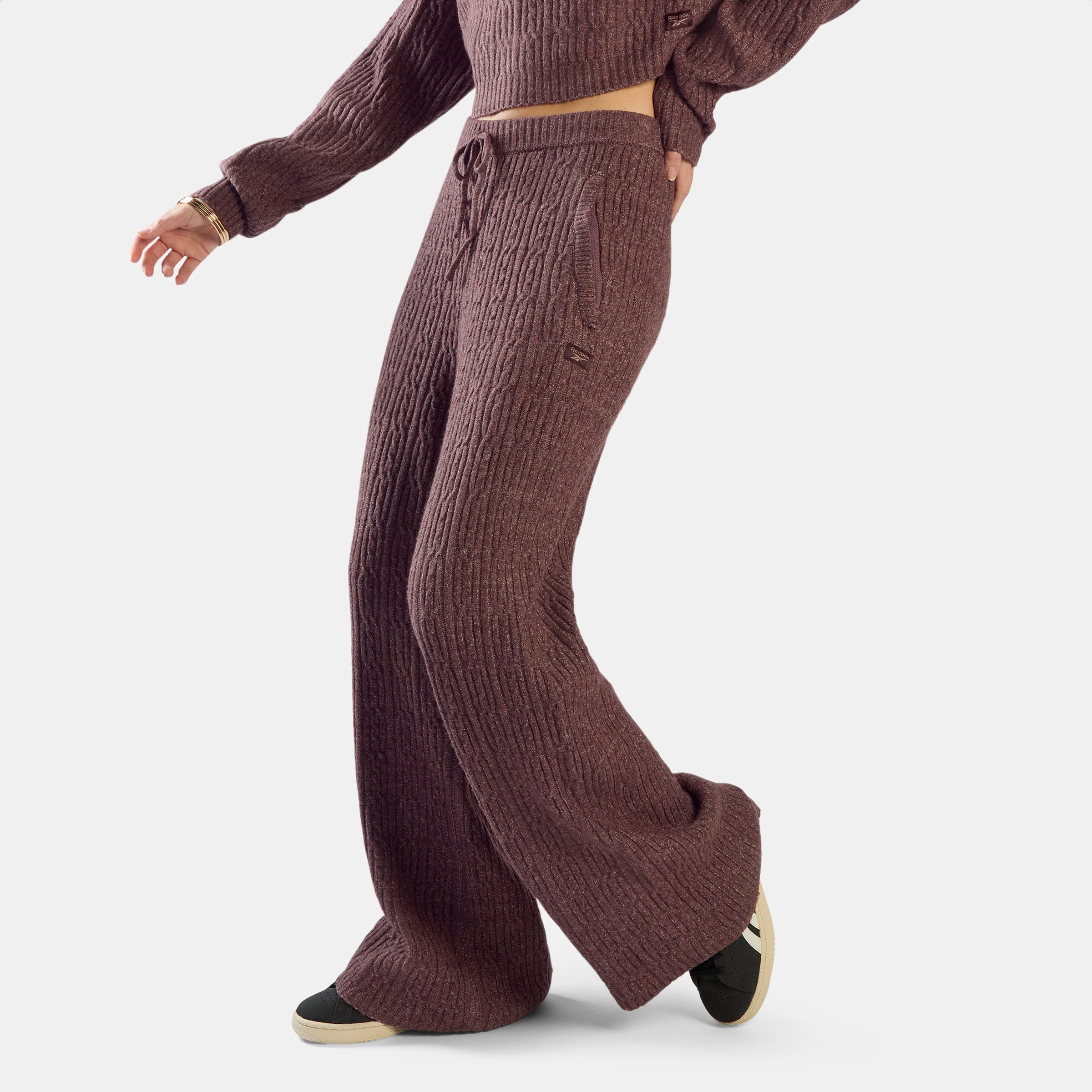 Reebok Women's Elevated Athletic Cable Knit Track Pants  In Dark Cocoa REG