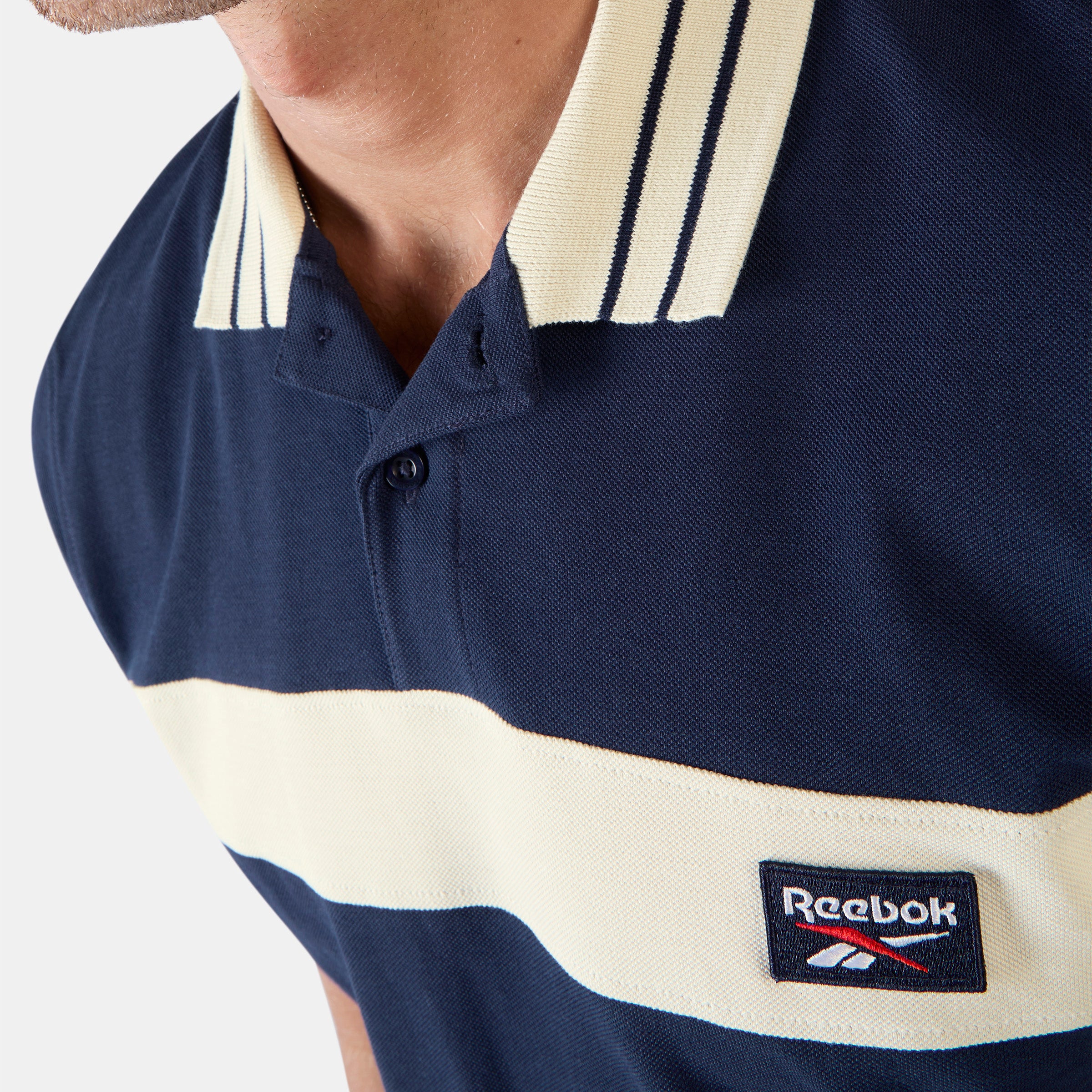 Reebok Men's Heritage Panelled Pique Polo Shirt  In Navy/Linen REG
