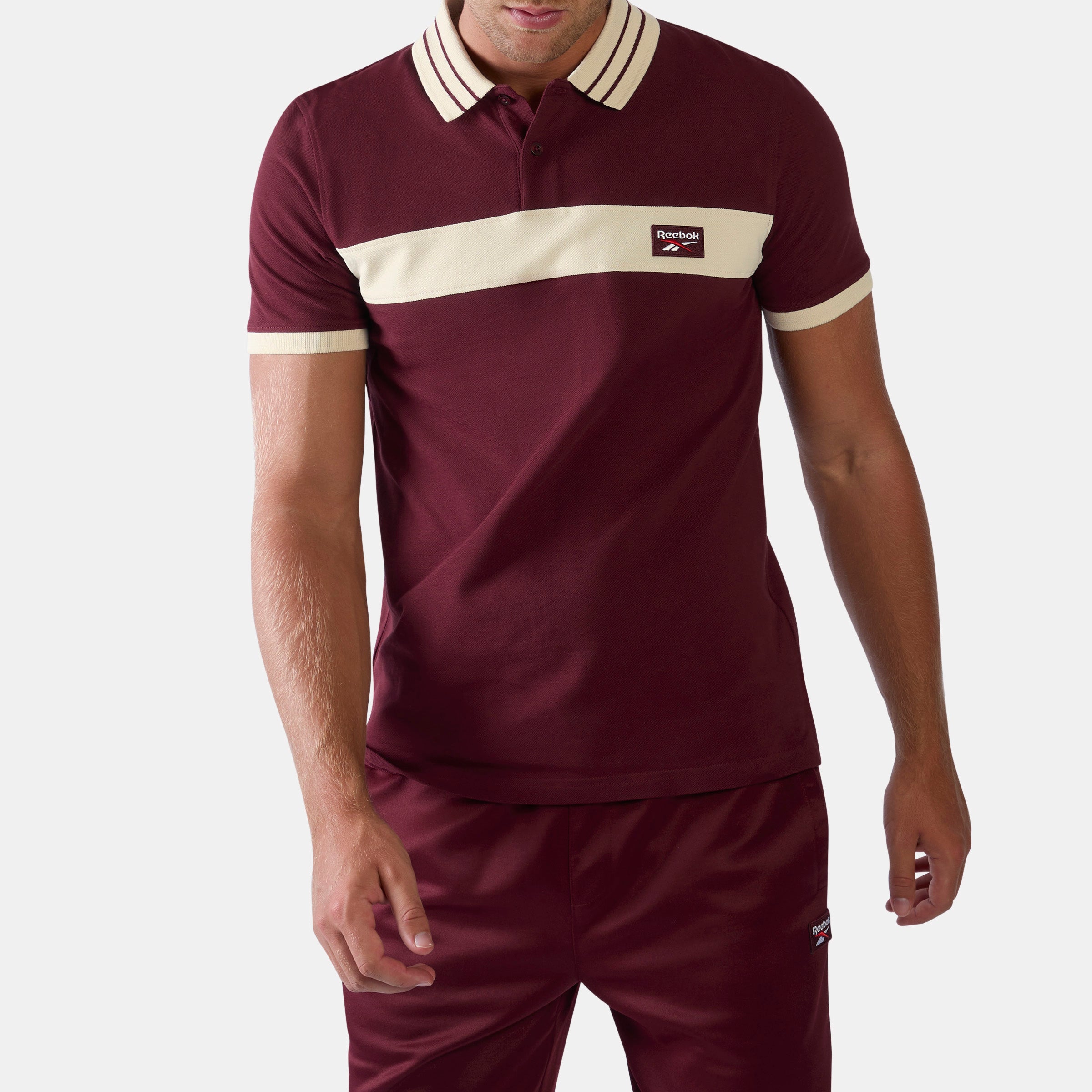 Reebok Men's Heritage Panelled Pique Polo Shirt  In Red REG