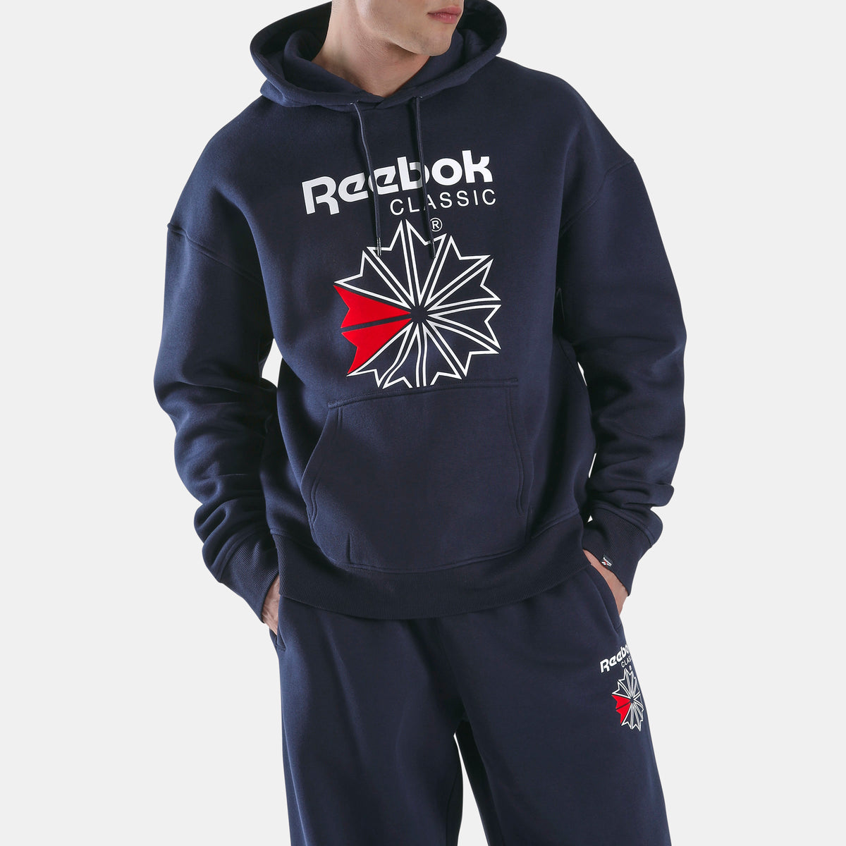 Reebok Men's Starcrest Relaxed Hoodie  In Navy REG