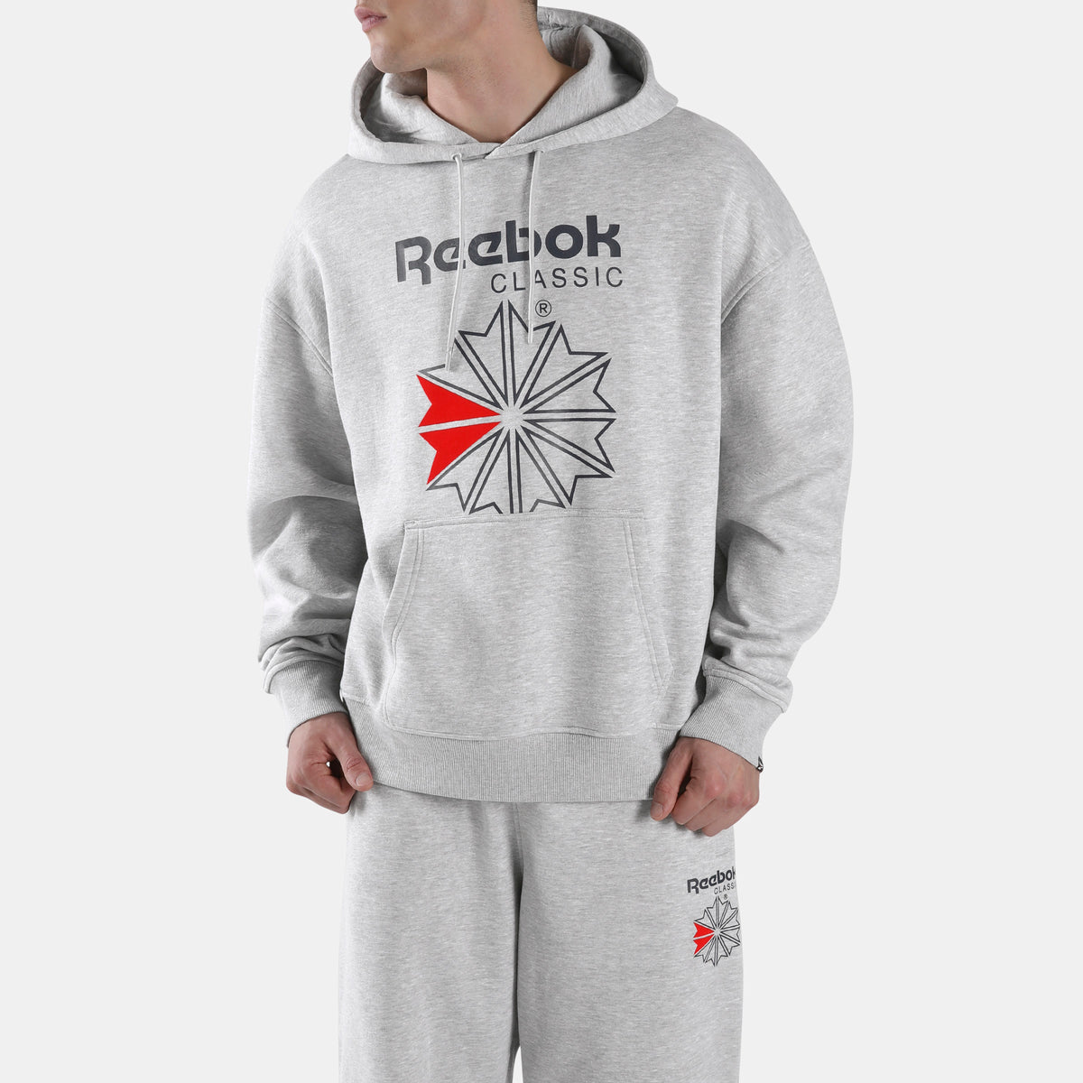 Reebok Men's Starcrest Relaxed Hoodie  In Light Grey Marl REG