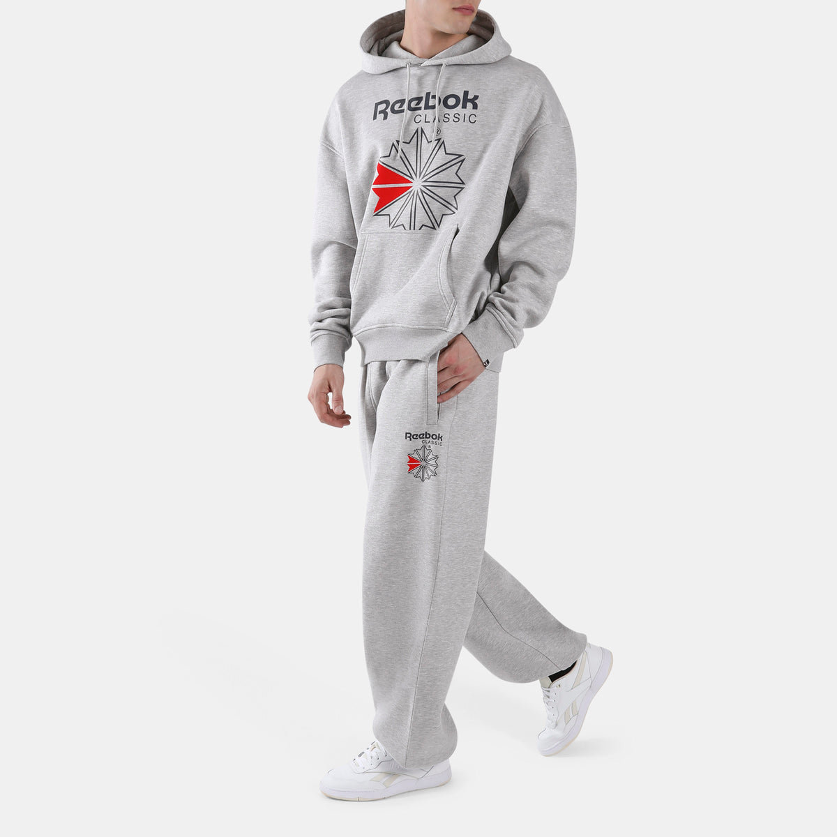 Reebok Men's Starcrest Relaxed Hoodie  In Light Grey Marl REG