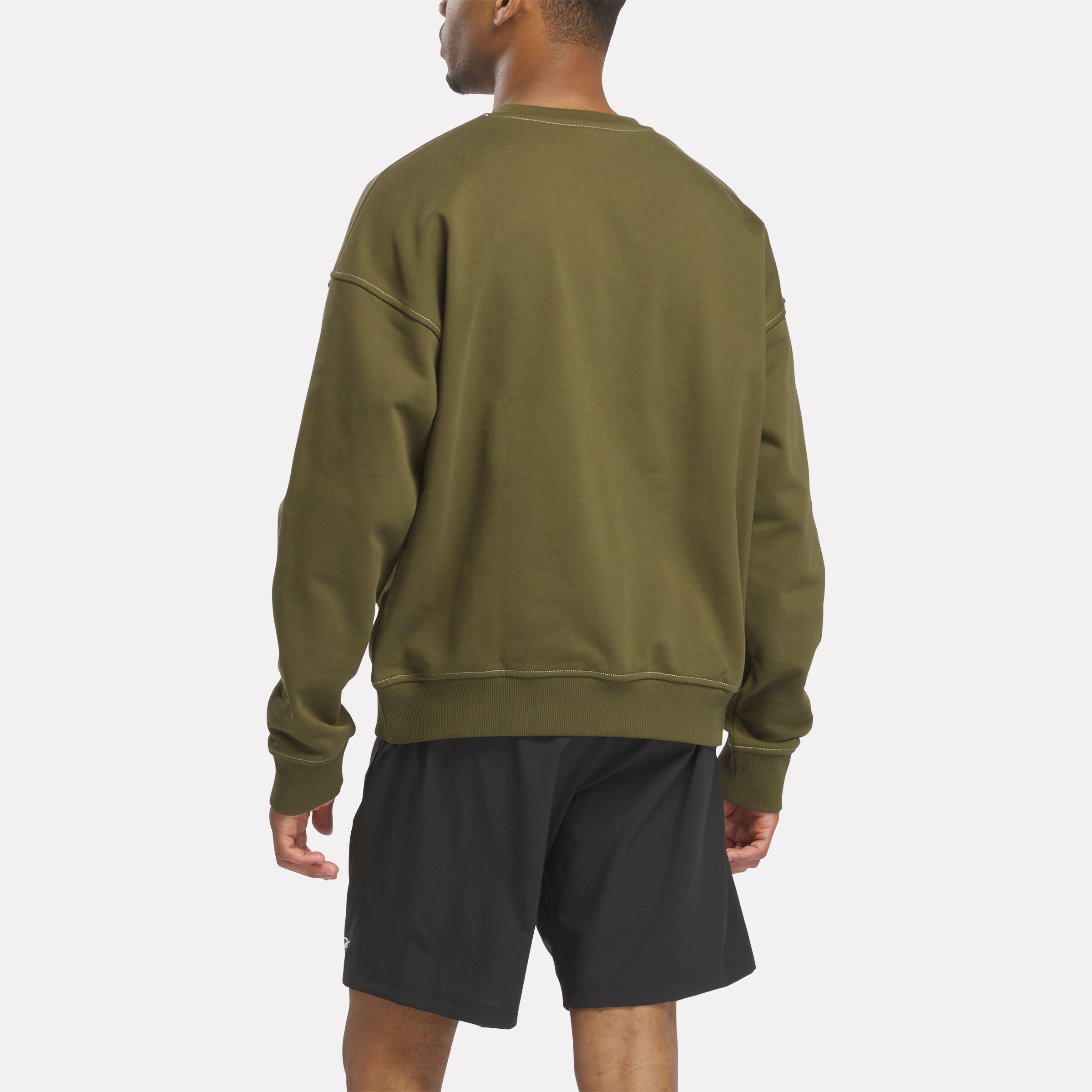 Reebok Men's Forge Standard Patch Logo Crew Neck In Olive REG