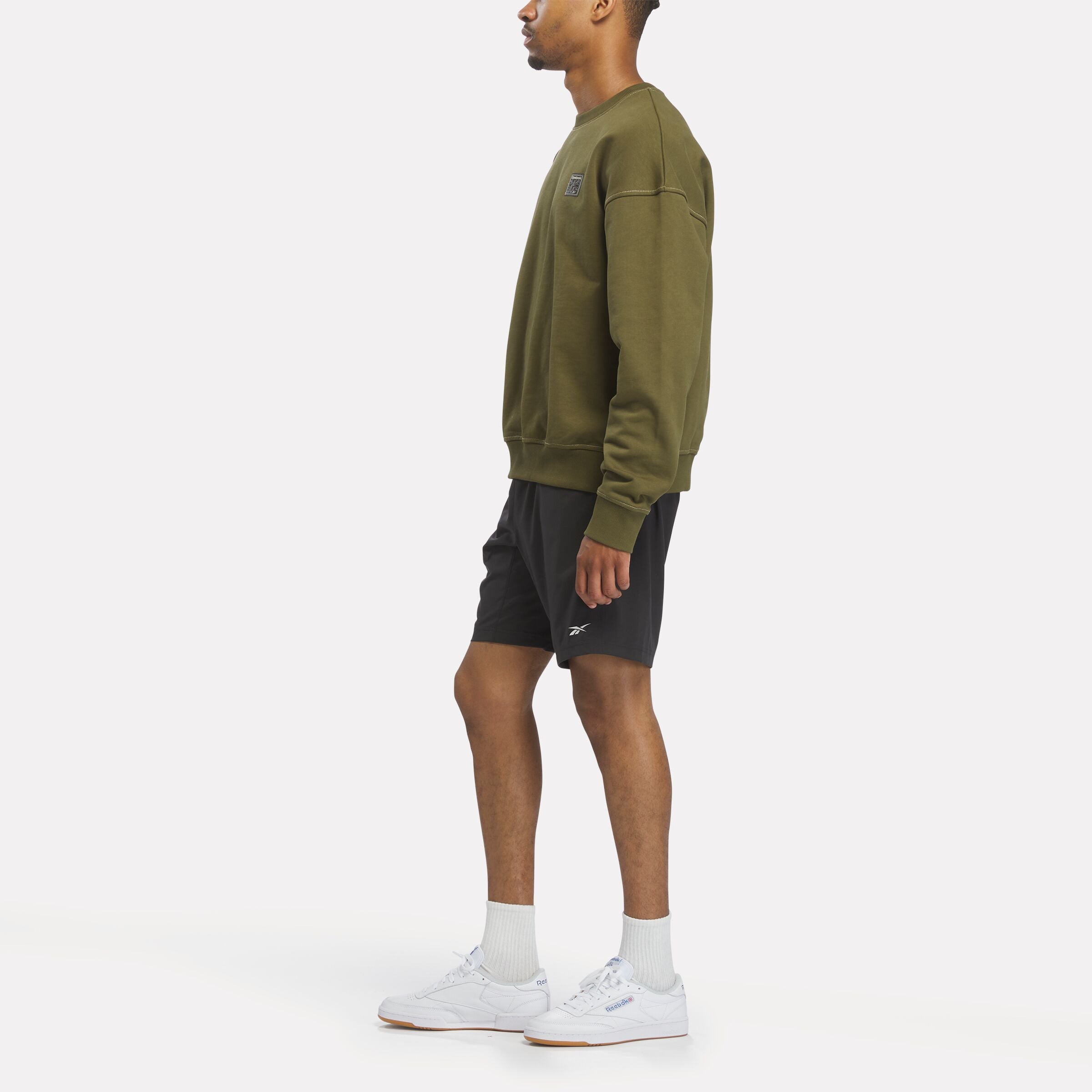 Reebok Men's Forge Standard Patch Logo Crew Neck In Olive REG