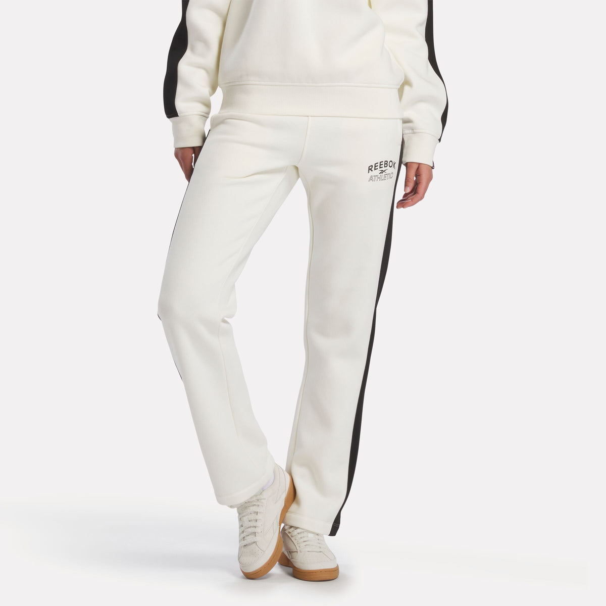 Reebok Women's Id Panel Play Fleece Open Hem Pants  In Chalk REG