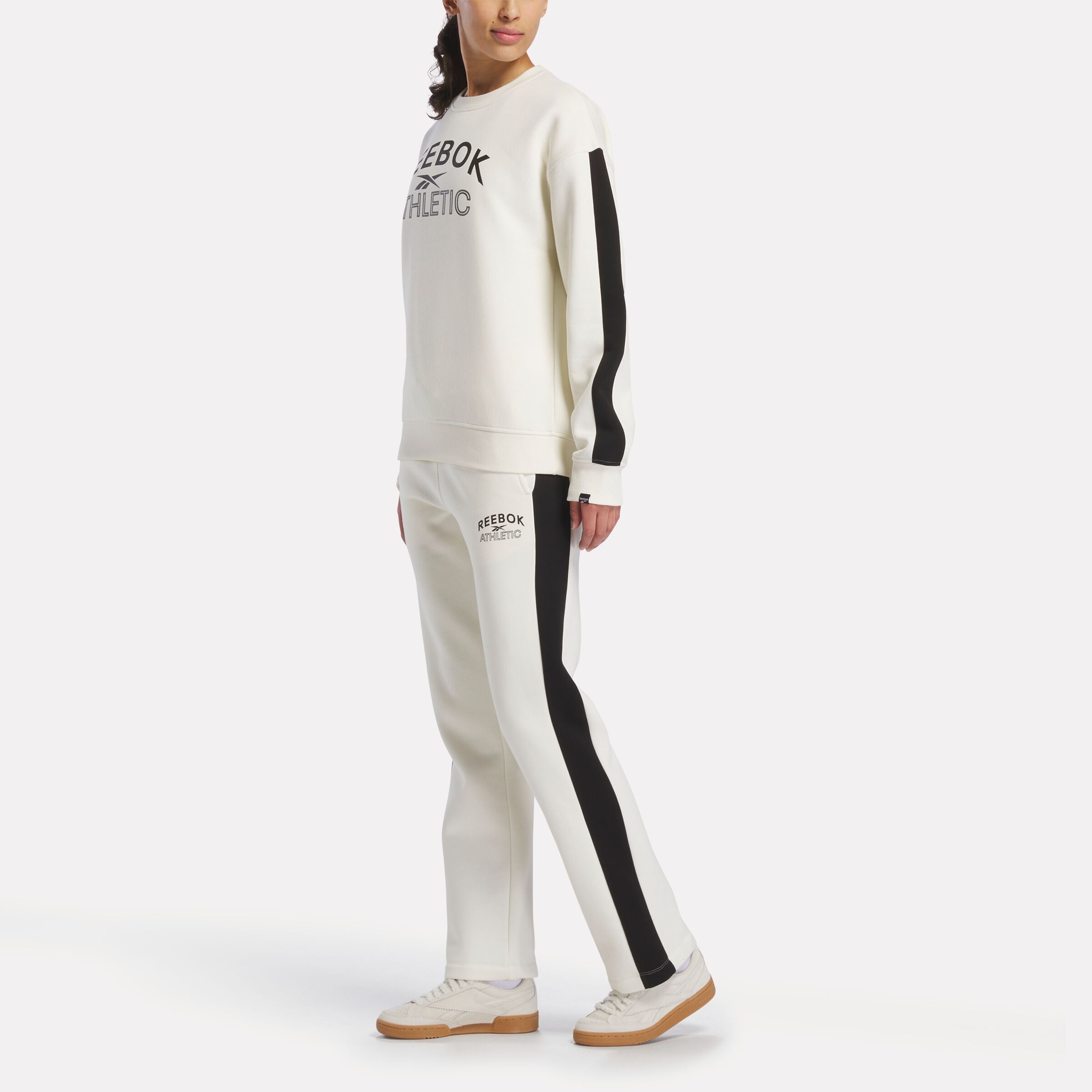 Reebok Women's Id Panel Play Fleece Crew Sweatshirt  In Chalk REG