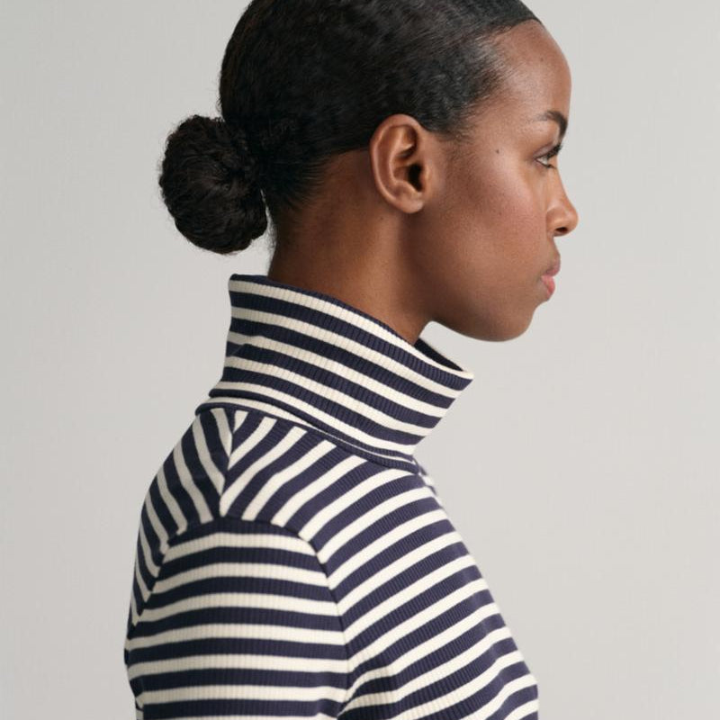 Gant Apparel S Women's Slim Striped Ribbed Turtleneck Seasonal Newness Blue Reg
