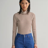 Gant Apparel S Women's Slim Striped Rib Turtleneck Seasonal Newness Brown Reg