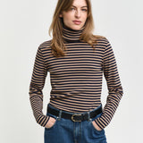 Gant Apparel S Women's Slim Striped Rib Turtleneck Seasonal Newness Brown Reg