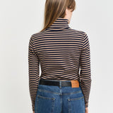 Gant Apparel S Women's Slim Striped Rib Turtleneck Seasonal Newness Brown Reg