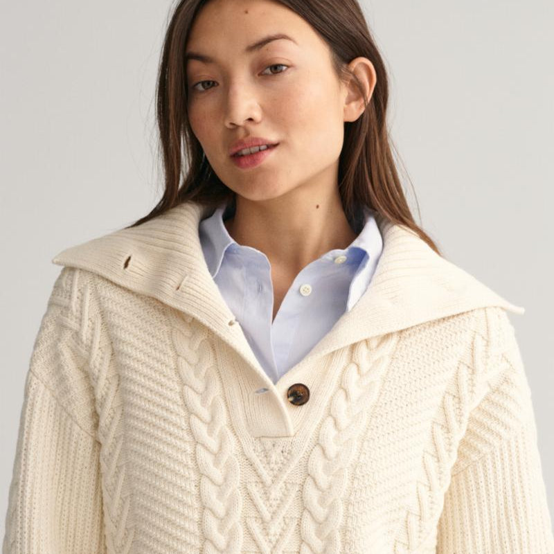 Gant Apparel S Women's Cable Texture Buttoned Roll Neck Iterations Nude Reg