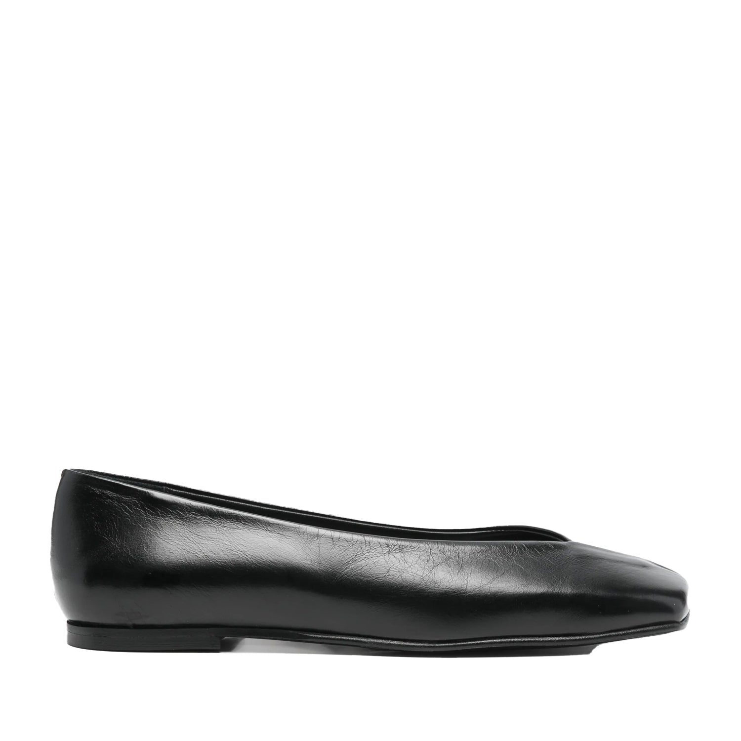 Pair of black leather square toe flats
