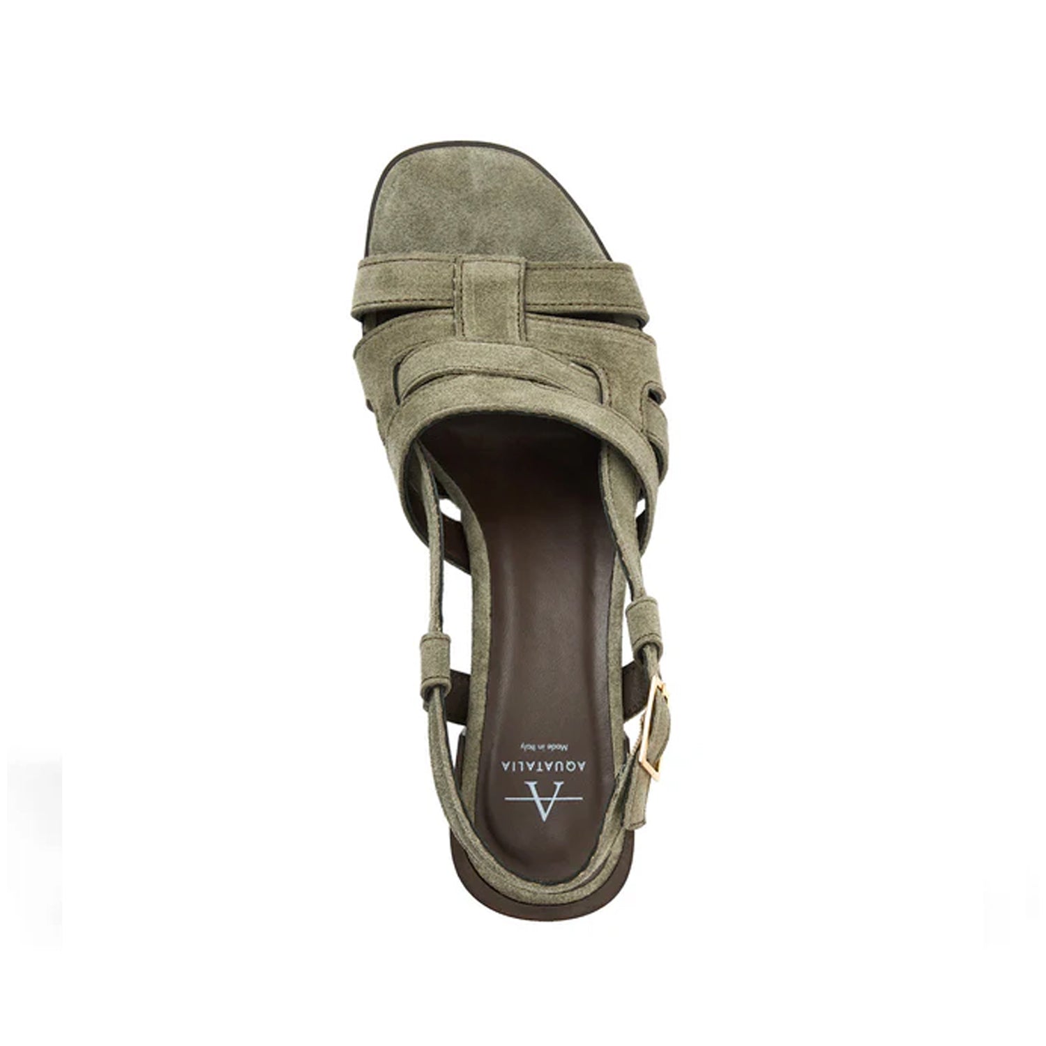 Sage green slingback heeled sandal with a fisherman design, peep toe, and block heel.