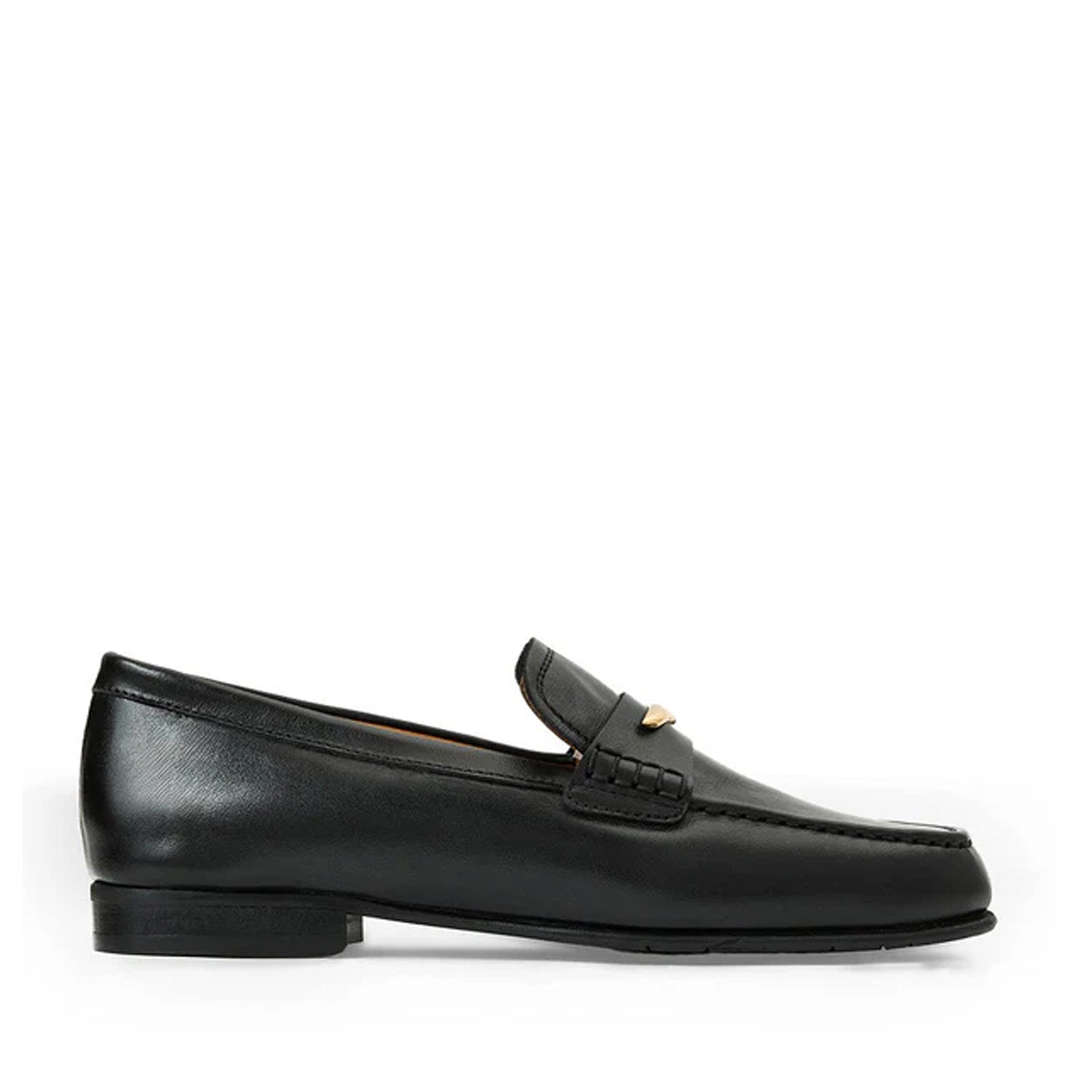 Black loafer shoe on a white background
