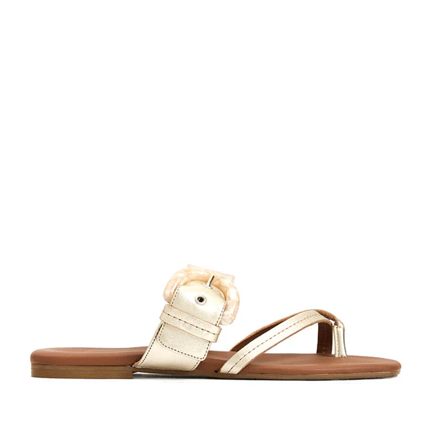 Gold sandal with a bow on a white background
