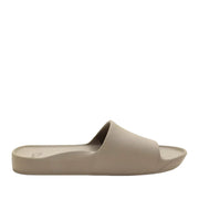 Taupe slide sandals on a white background