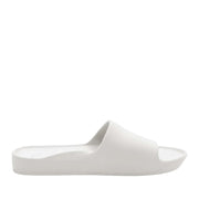 White slide sandals on a white background