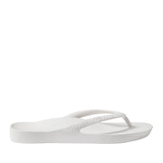 White thong flip flops on a black background