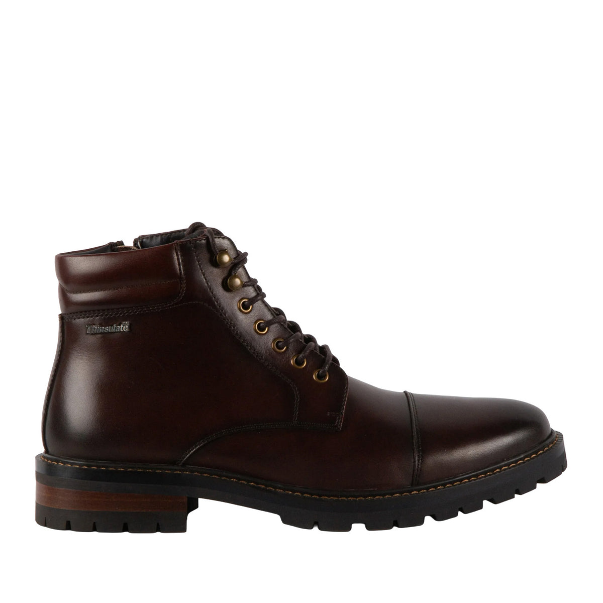 brown leather lace up boot on a white background