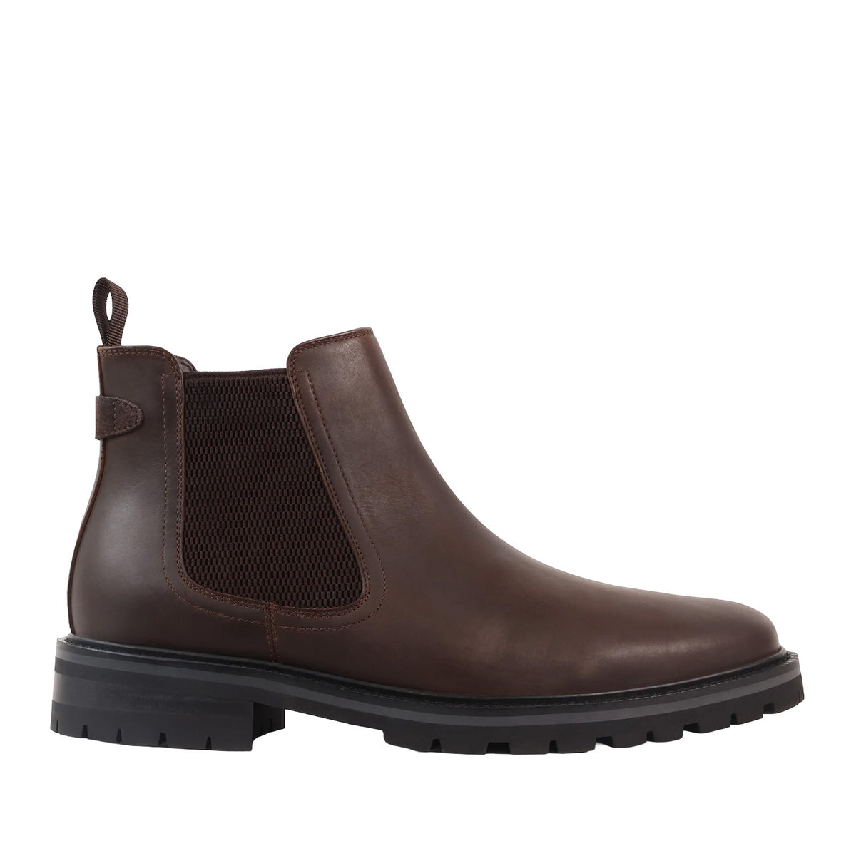 brown leather chelsea boot on a white background