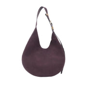 brown suede round edge hobo shoulder bag on a white background