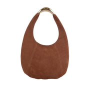 tan nubuck round edge shoulder bag on a white background