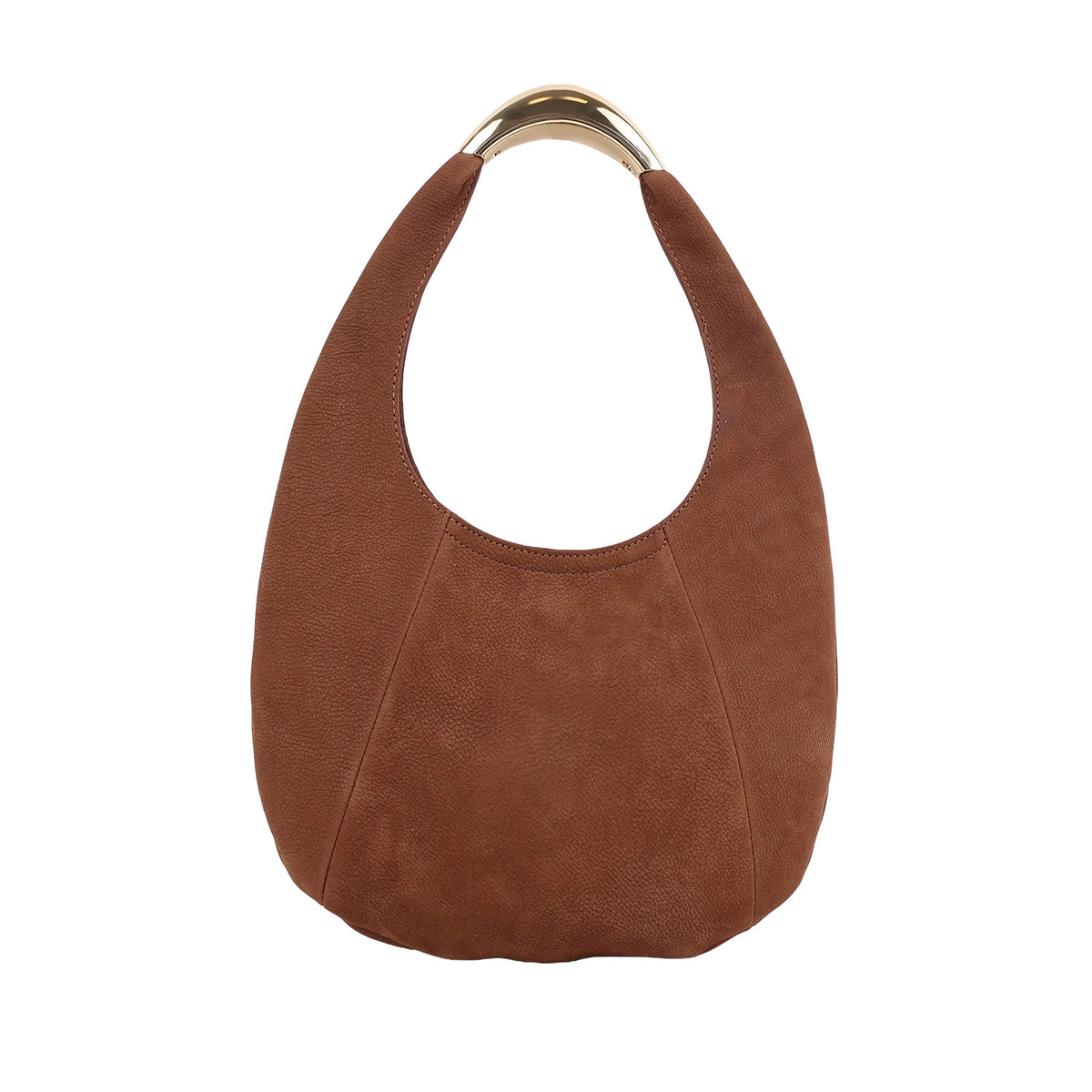 tan nubuck round edge shoulder bag on a white background