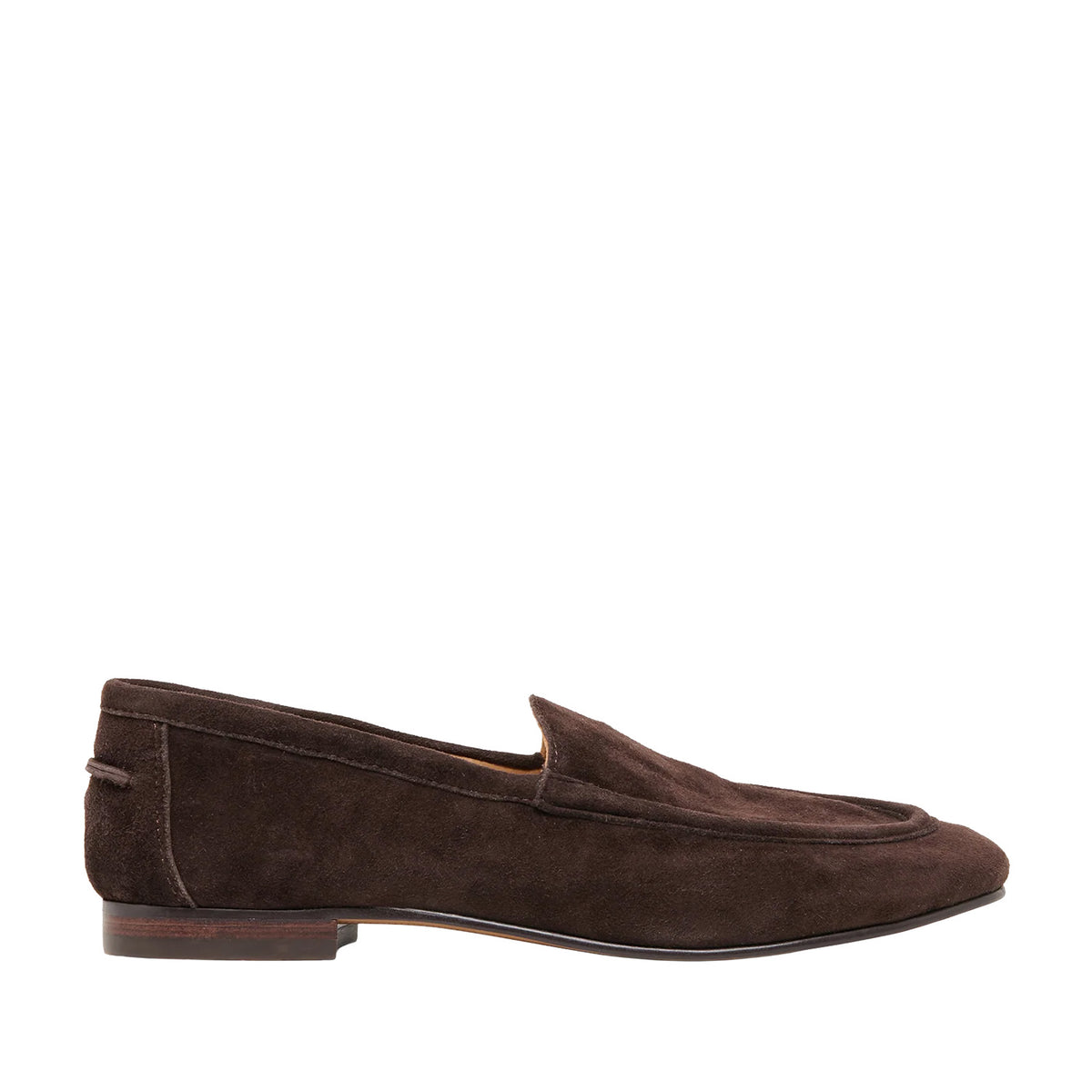 brown suede loafer on a white background