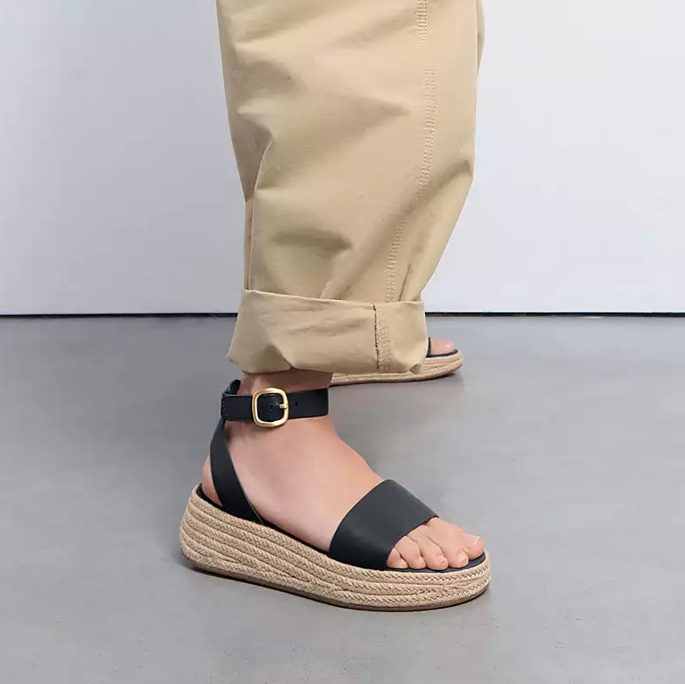 Fitflop Women's F-Mode Espadrille Leather Flatform in Black