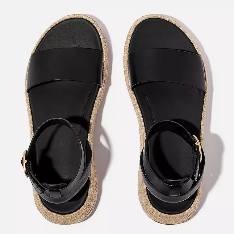 Fitflop Women's F-Mode Espadrille Leather Flatform in Black