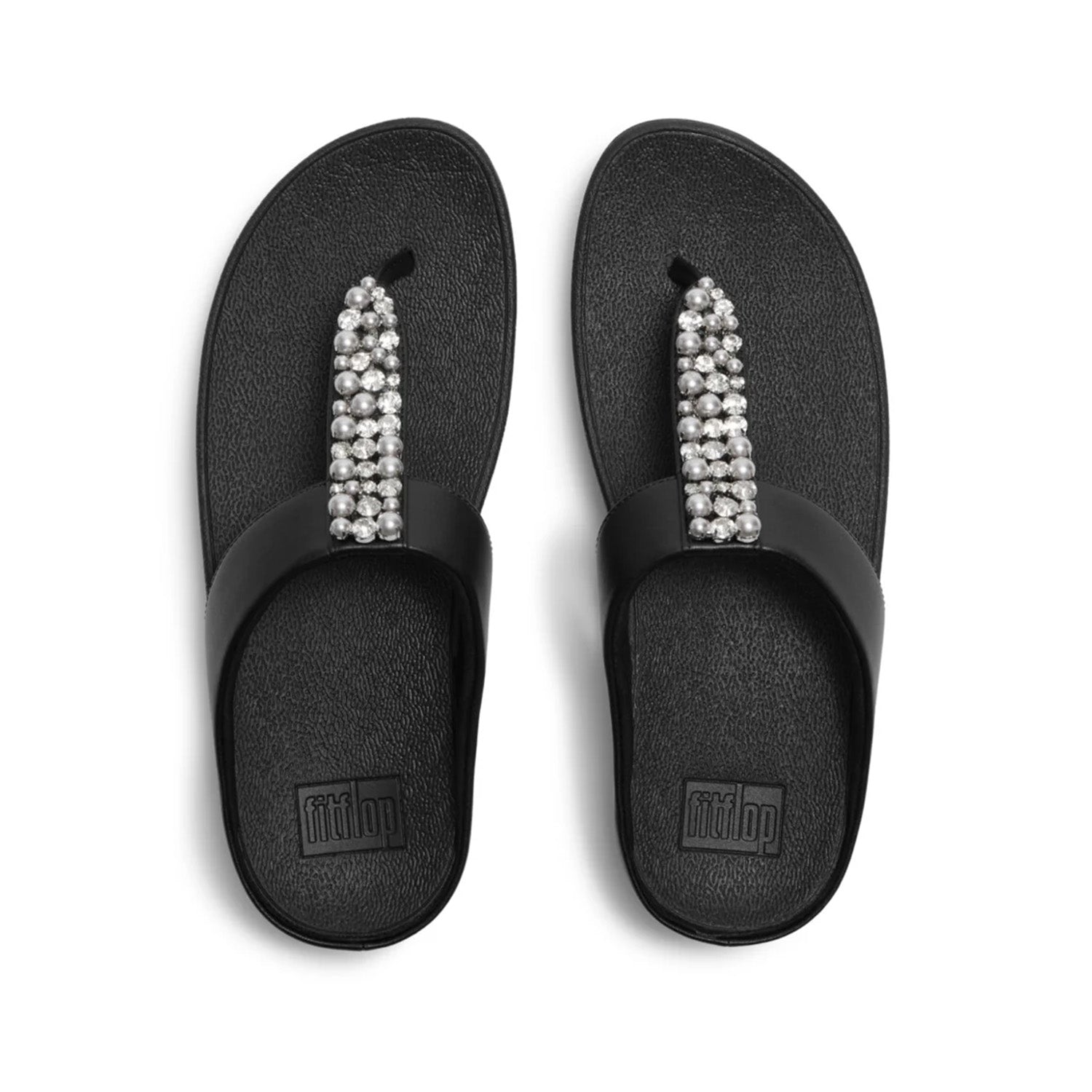 Fitflop Women's Fino Pearls-And-Crystal Toe-Post Sandals in Black