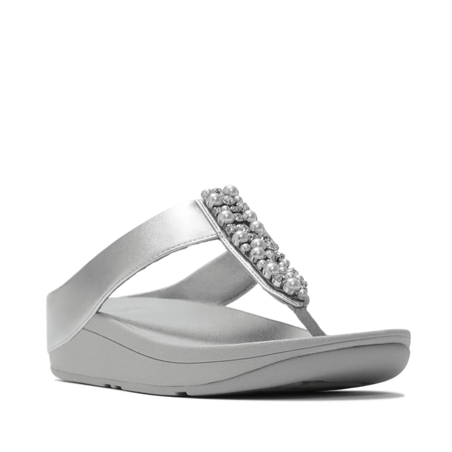 Fitflop Women's Fino Pearls-And-Crystal Toe-Post Sandals in Silver