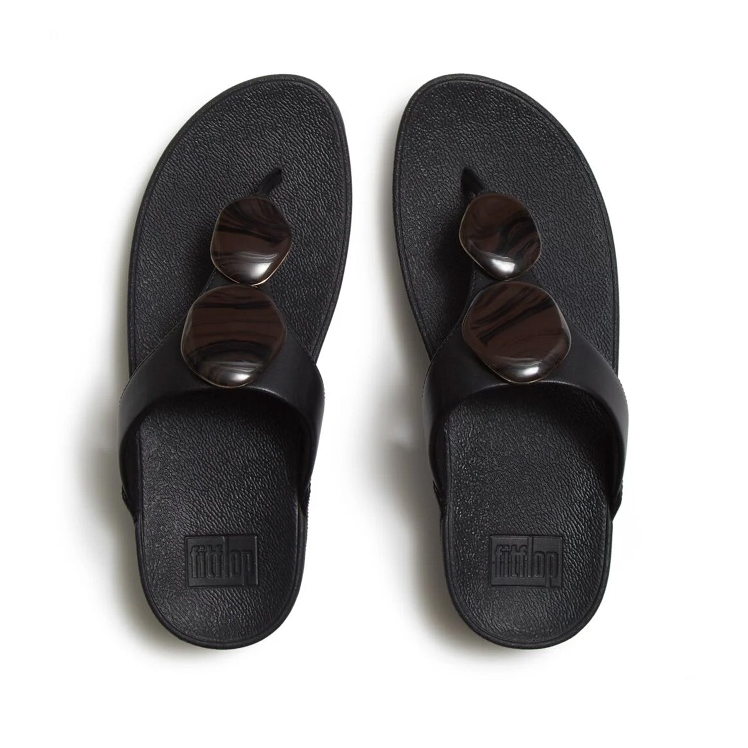 Fitflop Women's Lulu Marbled-Stone Toe Post in Black