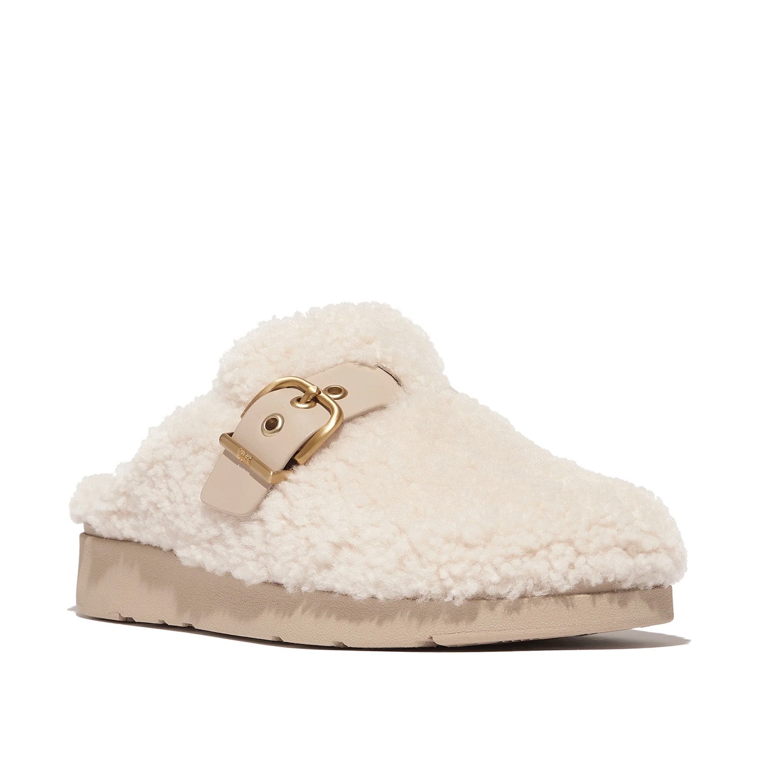 Fitflop Women's Gen-FF Buckle Curly Shearling Mules in Stone Beige