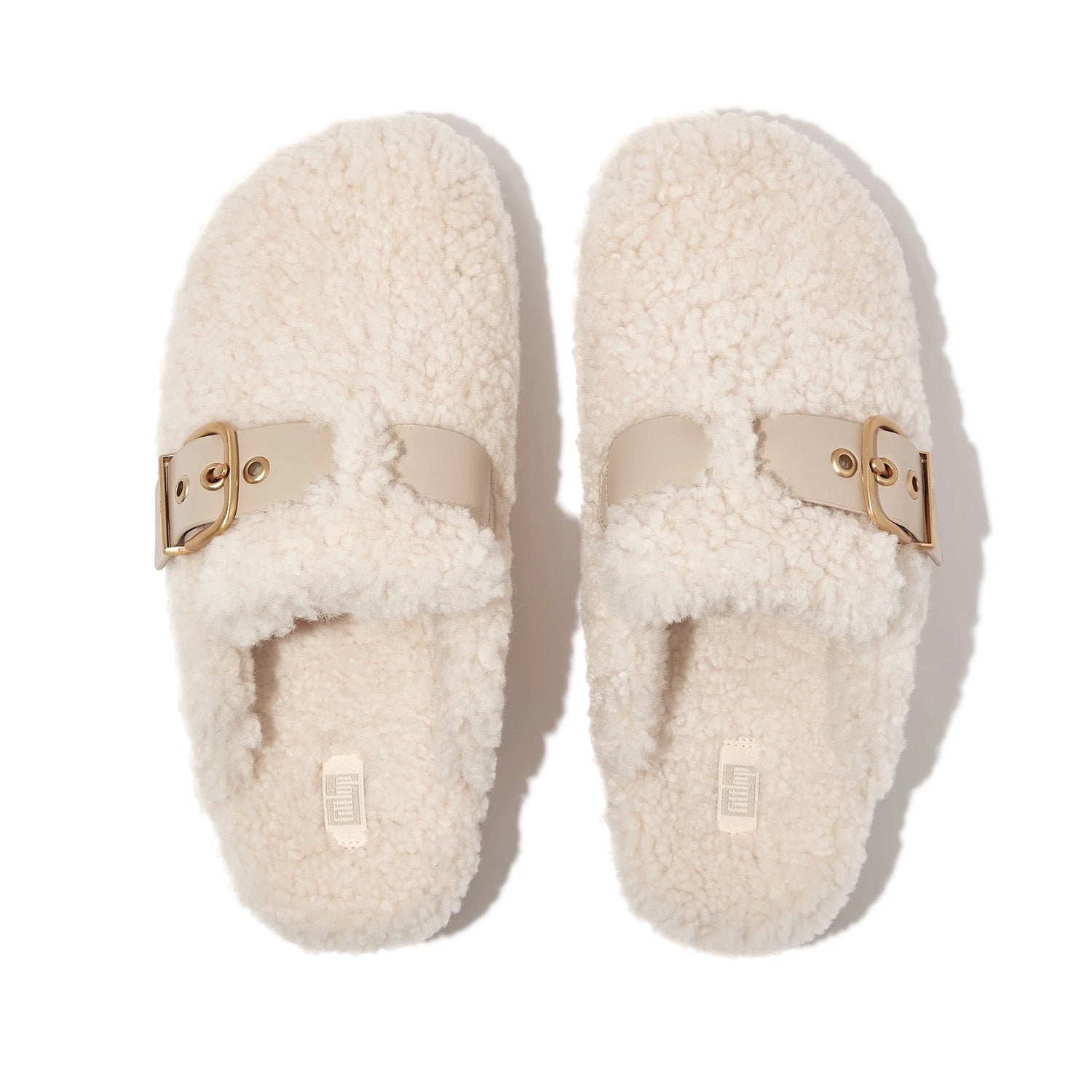 Fitflop Women's Gen-FF Buckle Curly Shearling Mules in Stone Beige